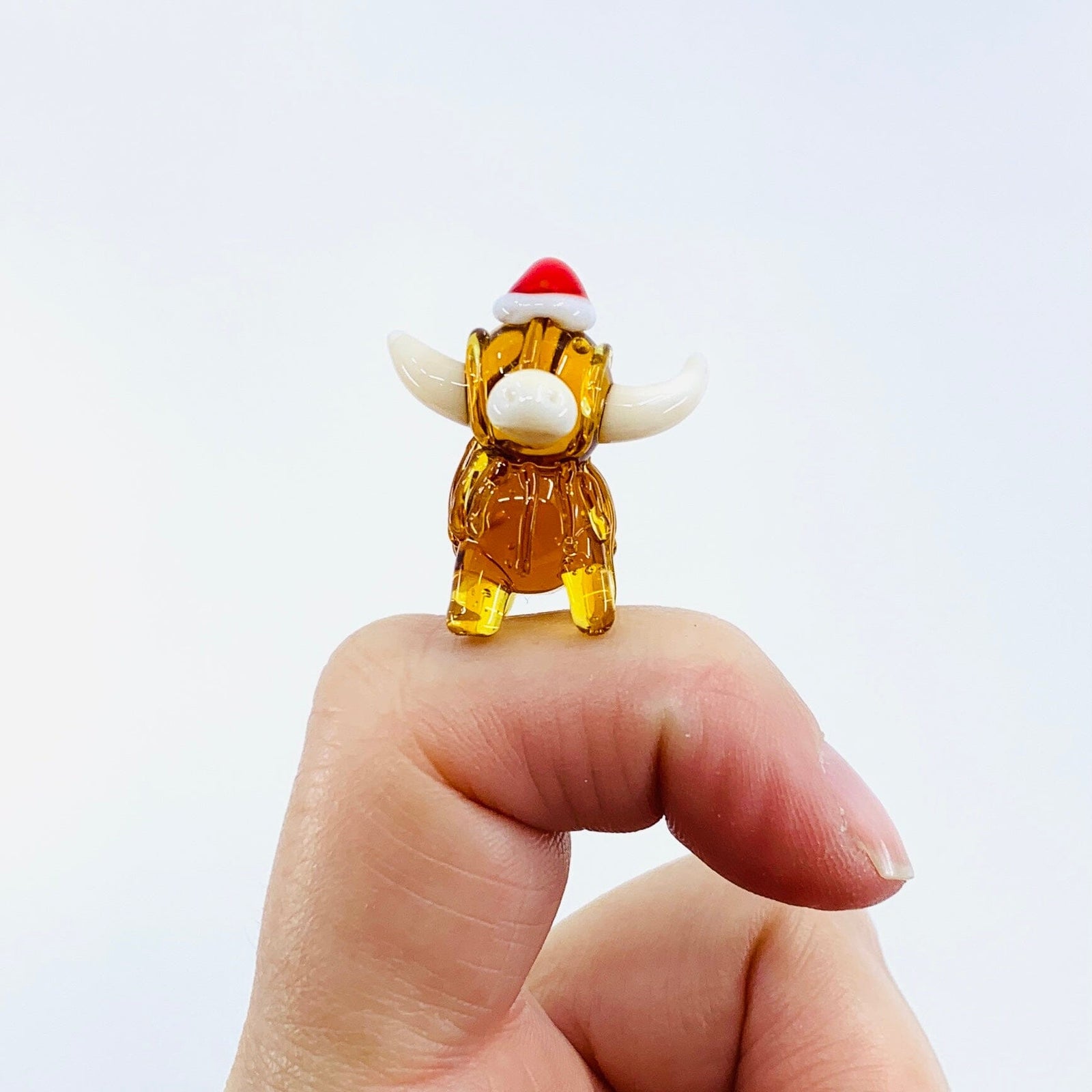 Tiny Glass Santa Highland Cow Miniature GANZ 