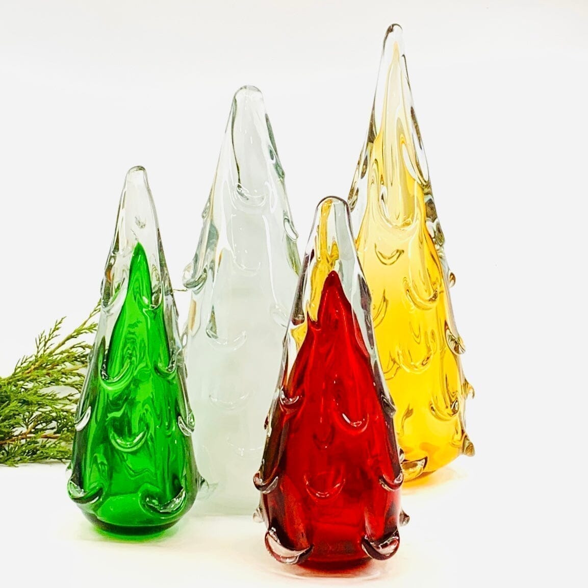 Large Snow Drift Blown Glass Tree, Amber Diamond Star 