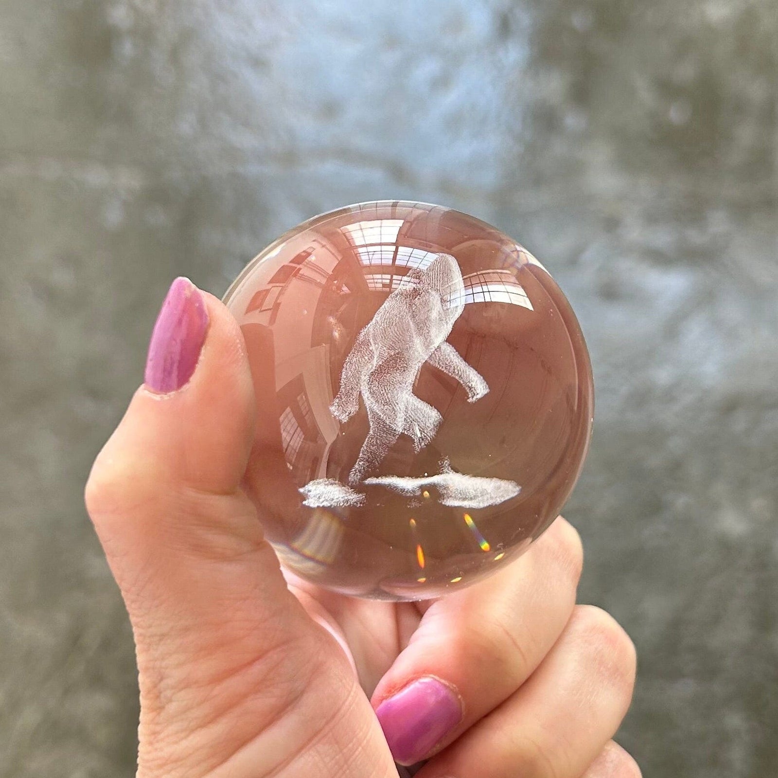 Light Up Etched Glass Sphere décor - Bigfoot 29TONIGHT 