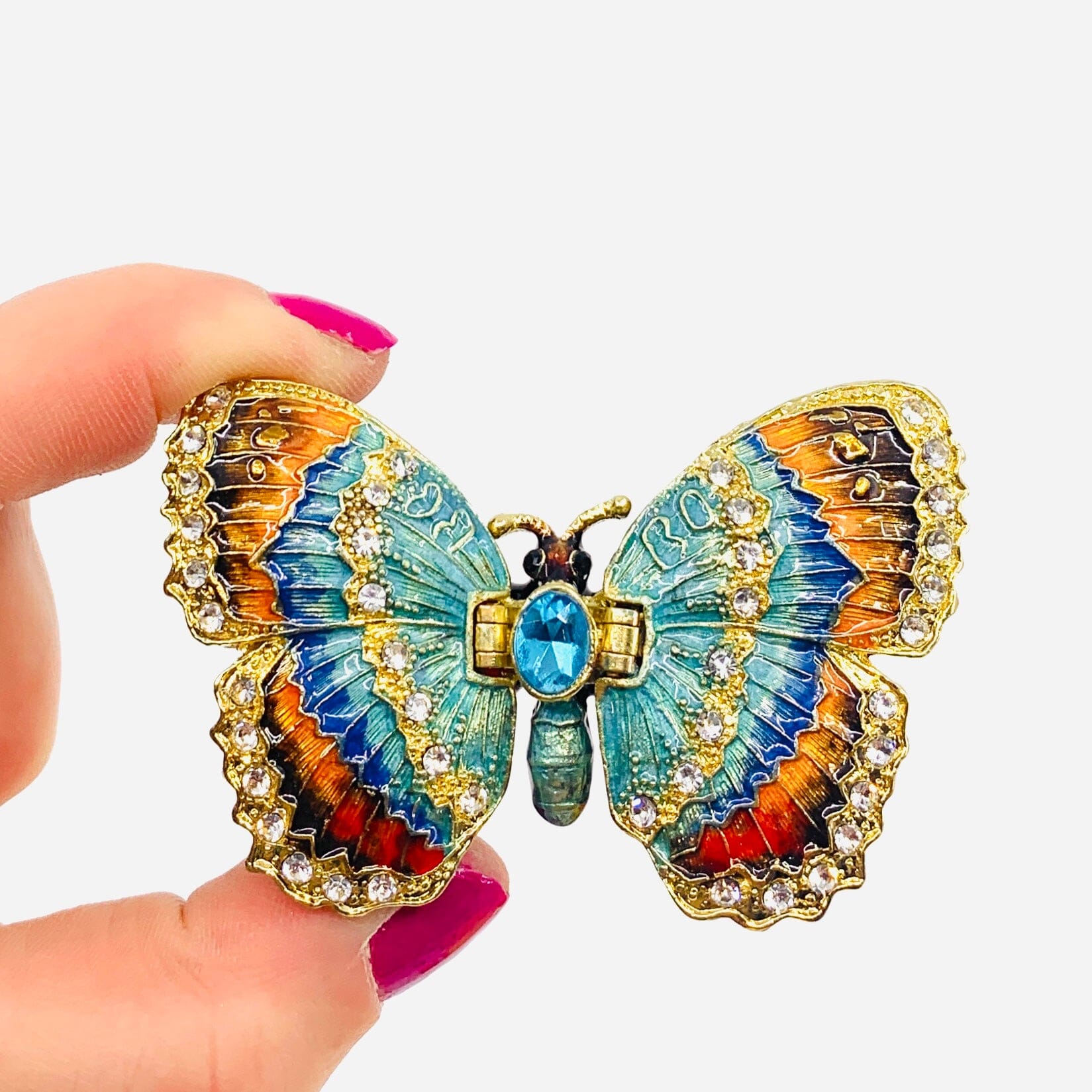 Bejeweled Enamel Trinket Box 28, Butterfly Turquoise Decor Kubla Craft 