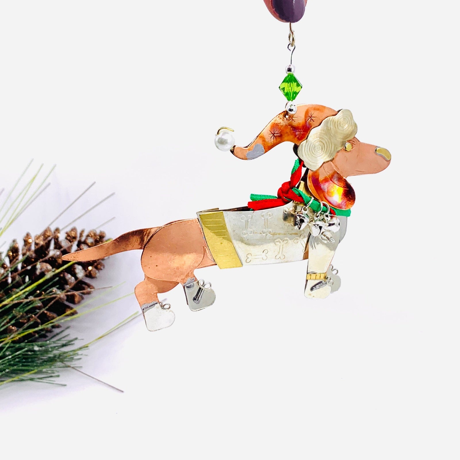 Mixed Metal Ornament, Dasher Dachsund 19 Miniature Pilgrim Imports 