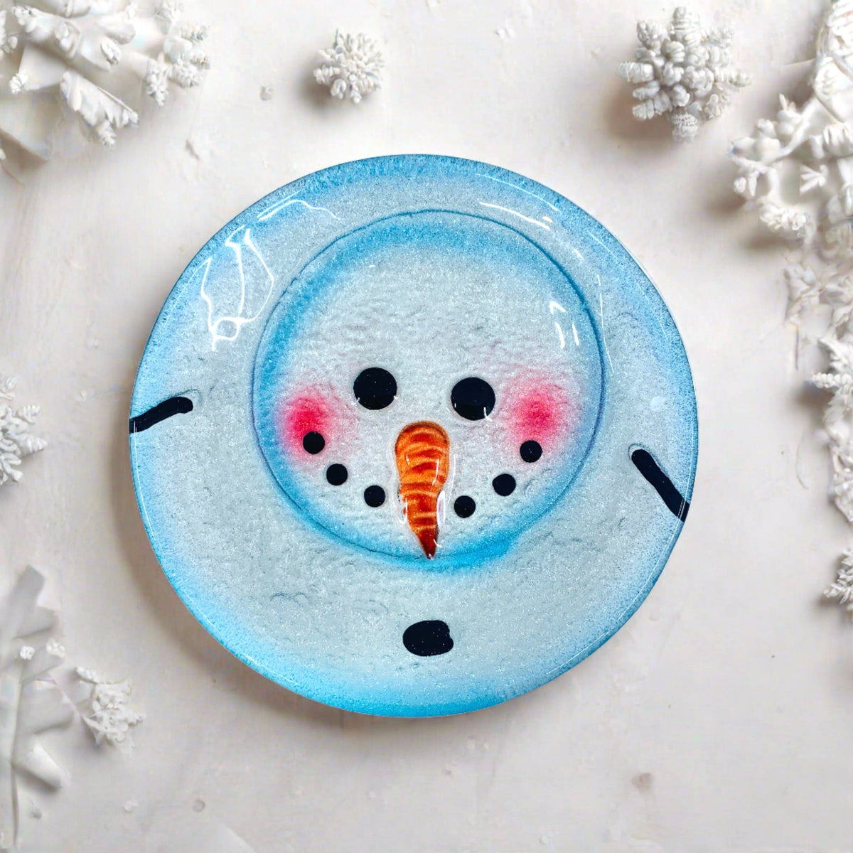 Glass Fusion Plate, Sparkle Snowman 48 C&F Enterprises 