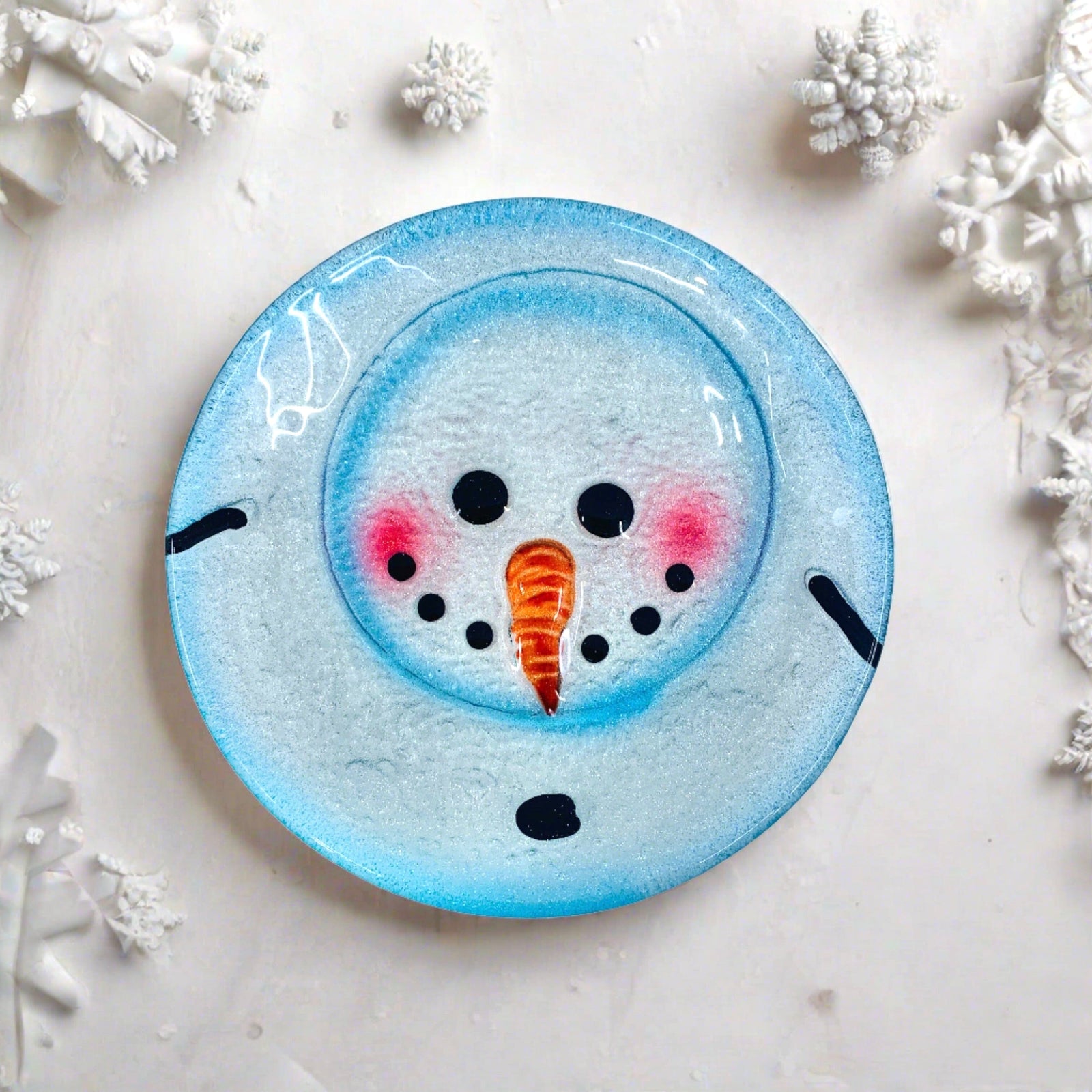Glass Fusion Plate, Sparkle Snowman 48 C&F Enterprises 