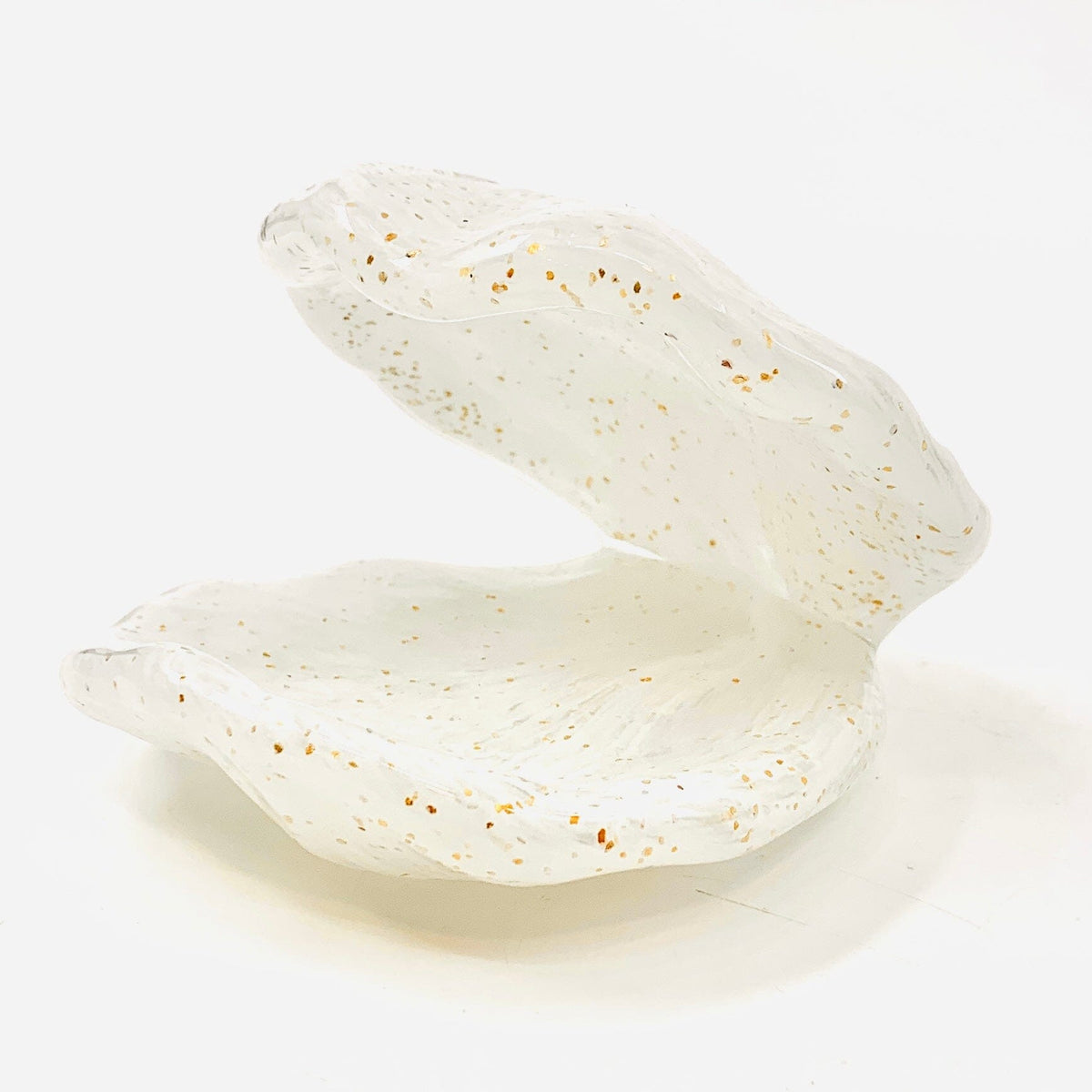 Glass Clam Shell, White with Gold Flecks Decor Beachcombers 