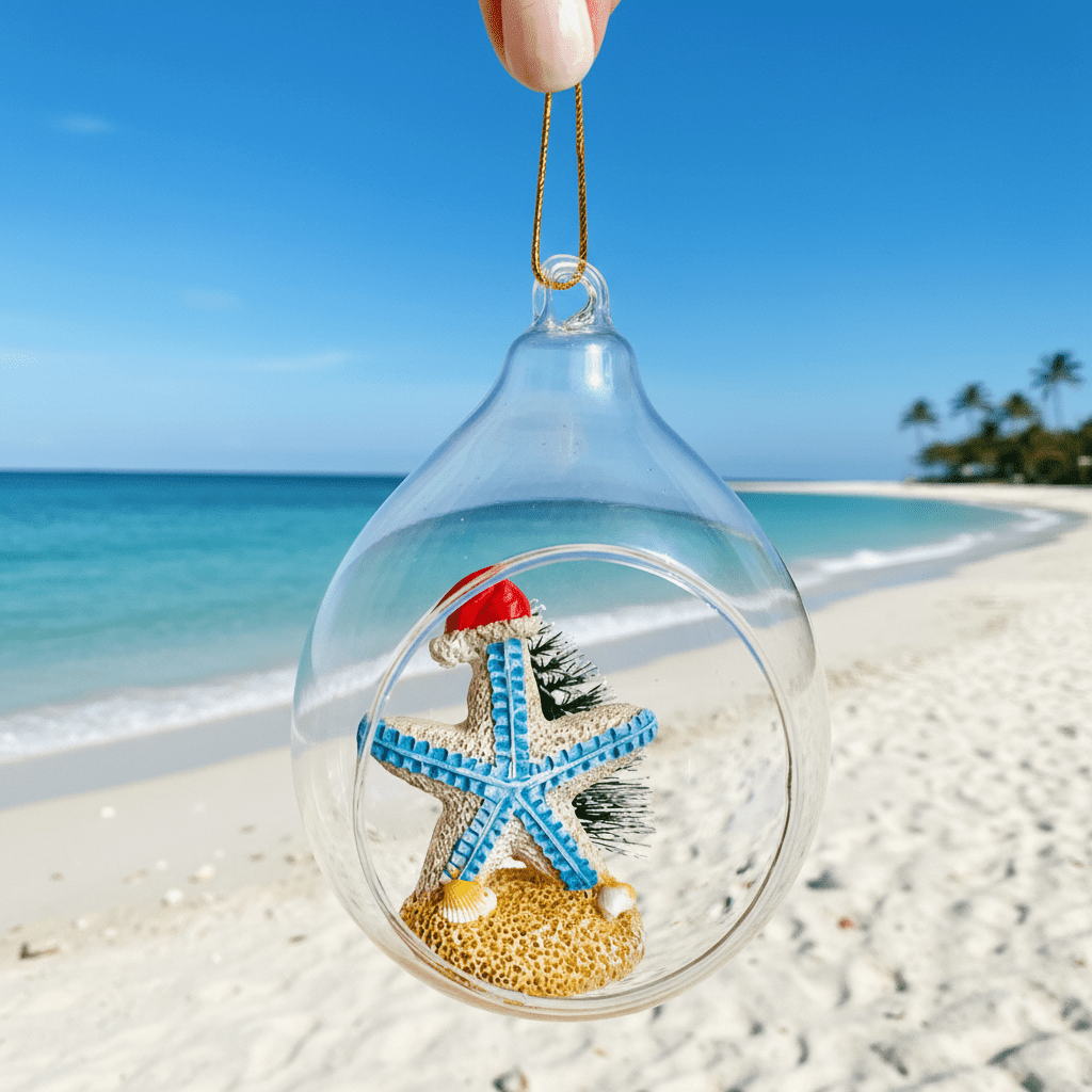Santa Sea Star Globe Ornament Decor Beachcombers 