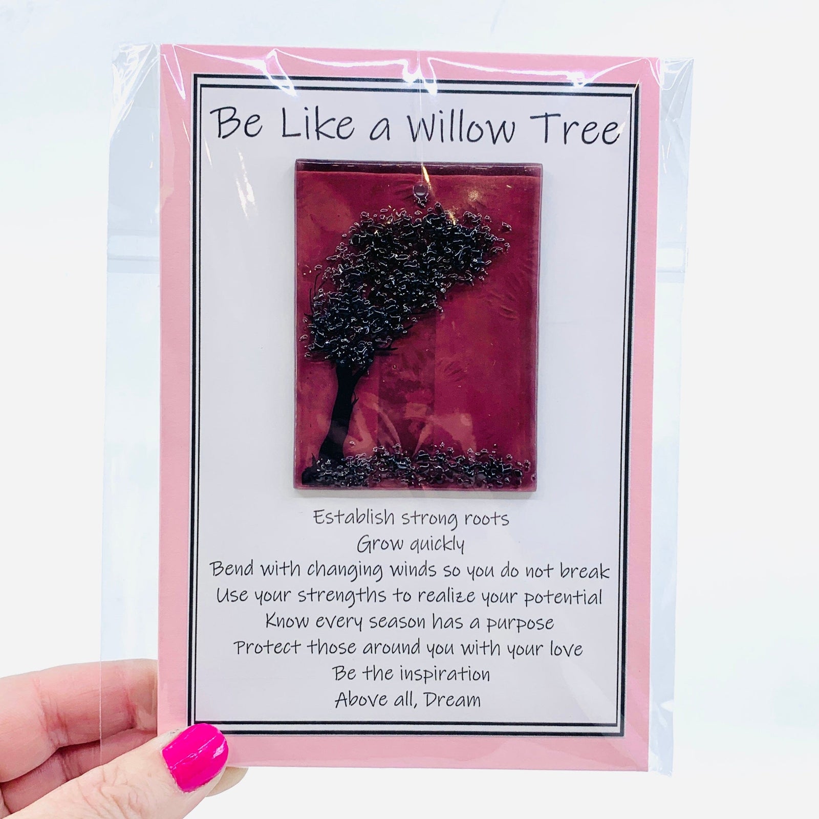 Fused Glass "Be Like a Willow Tree" Suncatcher 21 Decor Glimmer Glass Gifts 