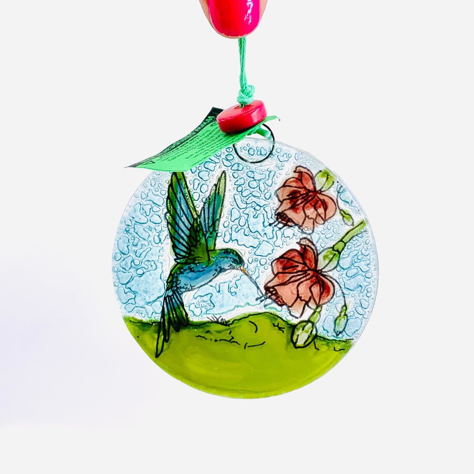 Fair Trade Ornament 149 Hummingbird with Pink Flowers Ornament Pam Peana 