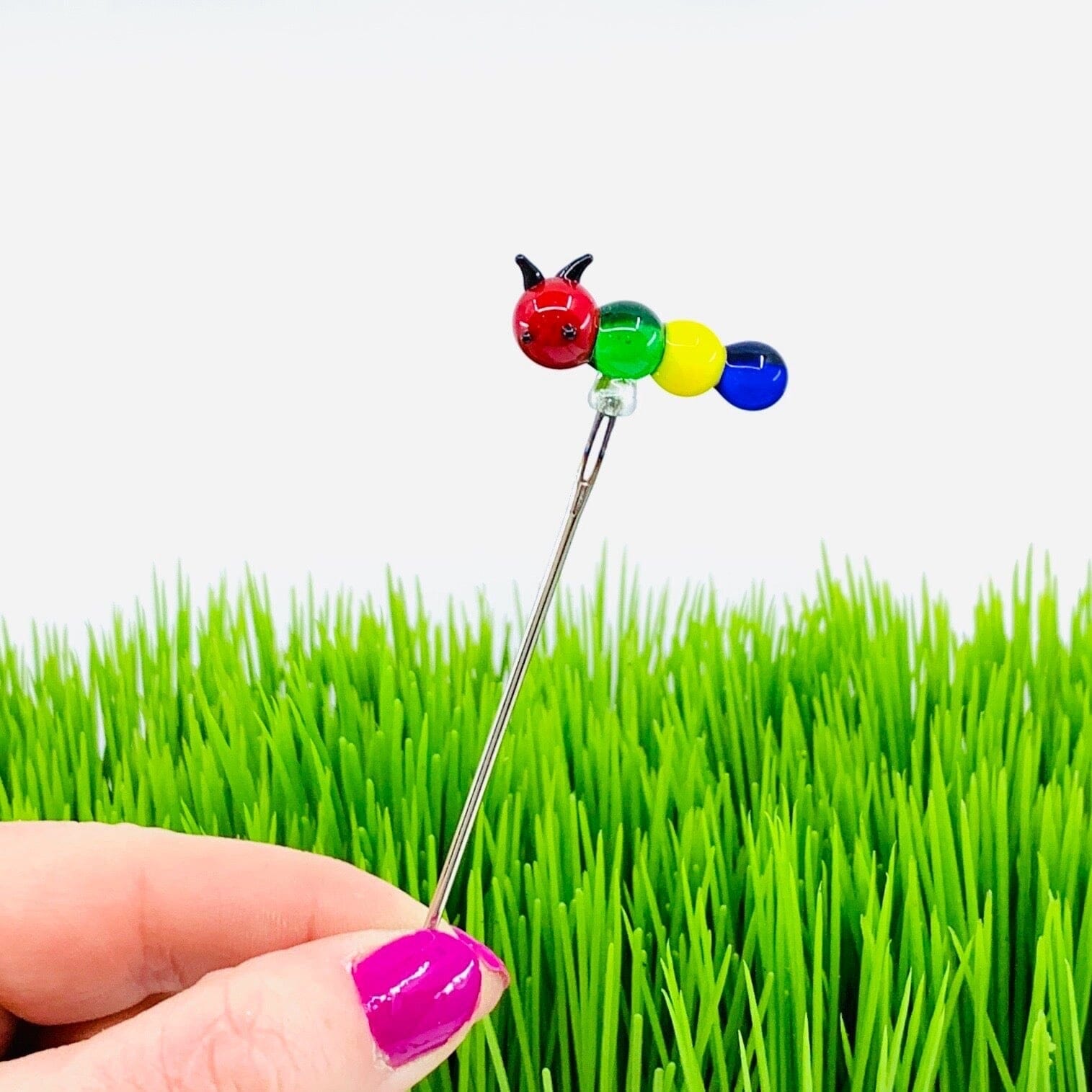 Tiny Glass Animal Garden Stake 16, Caterpillar Decor - 