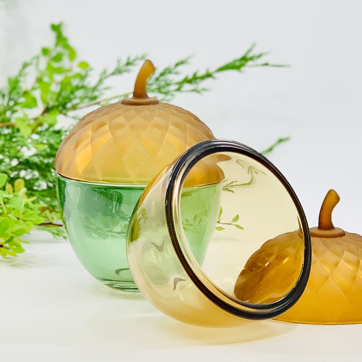 Glass Acorn Jar, Tan