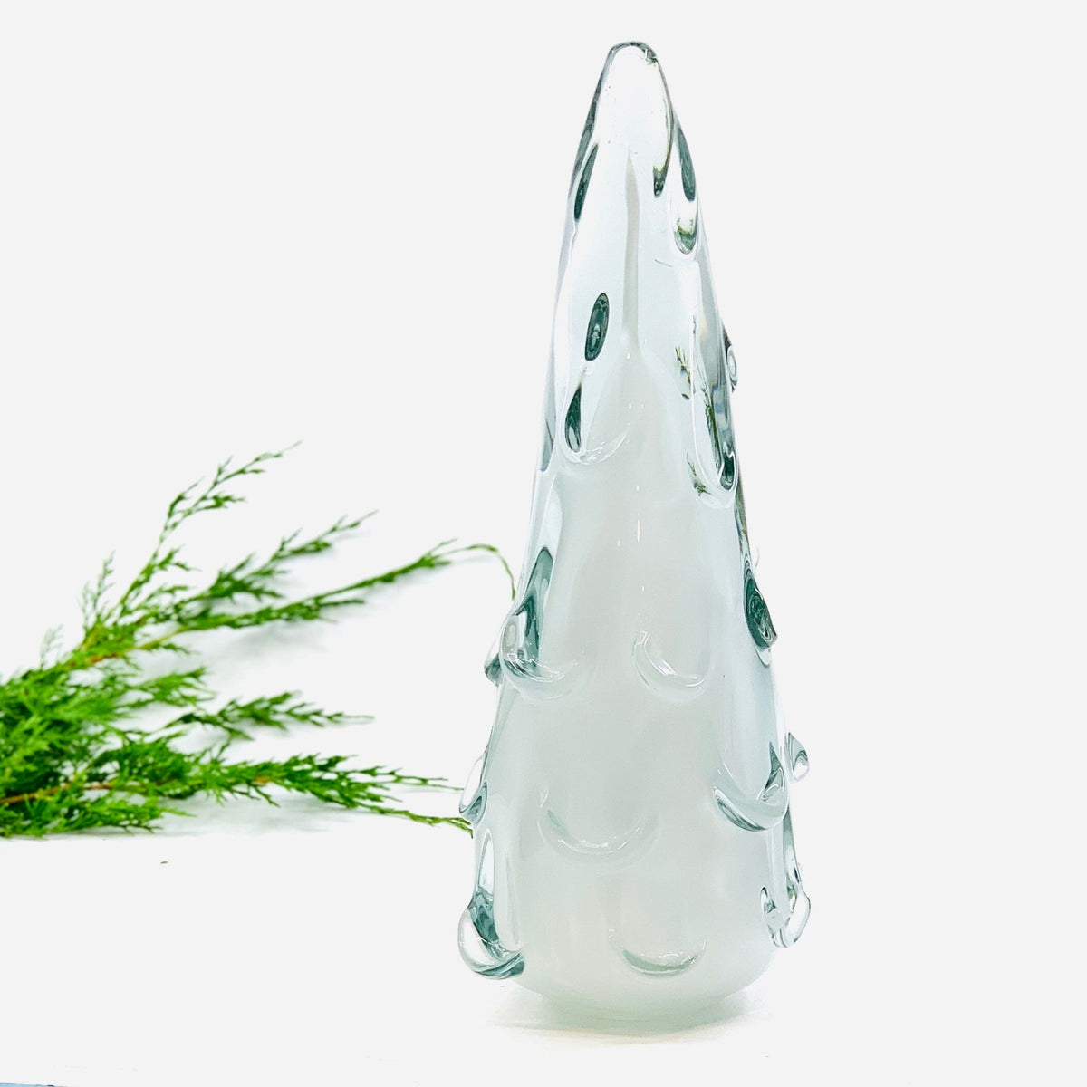 Large Snow Drift Blown Glass Tree, White Diamond Star 