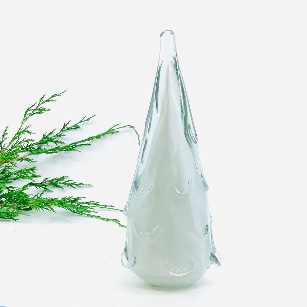 Small Snow Drift Blown Glass Tree, White Diamond Star 