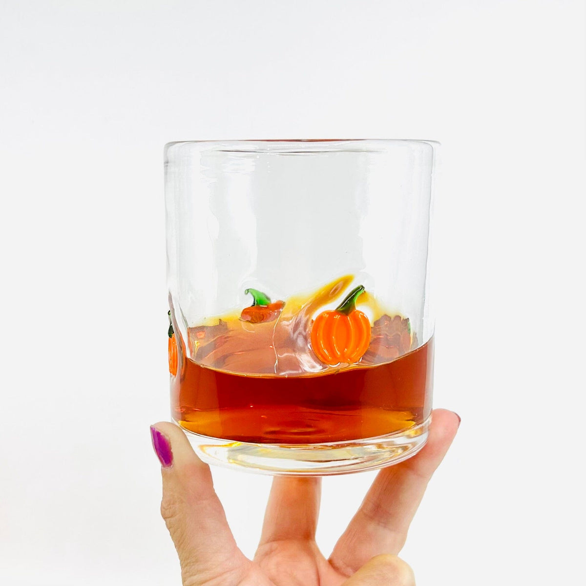 Pumpkin Double Old Fashioned Glass Decor Tag 