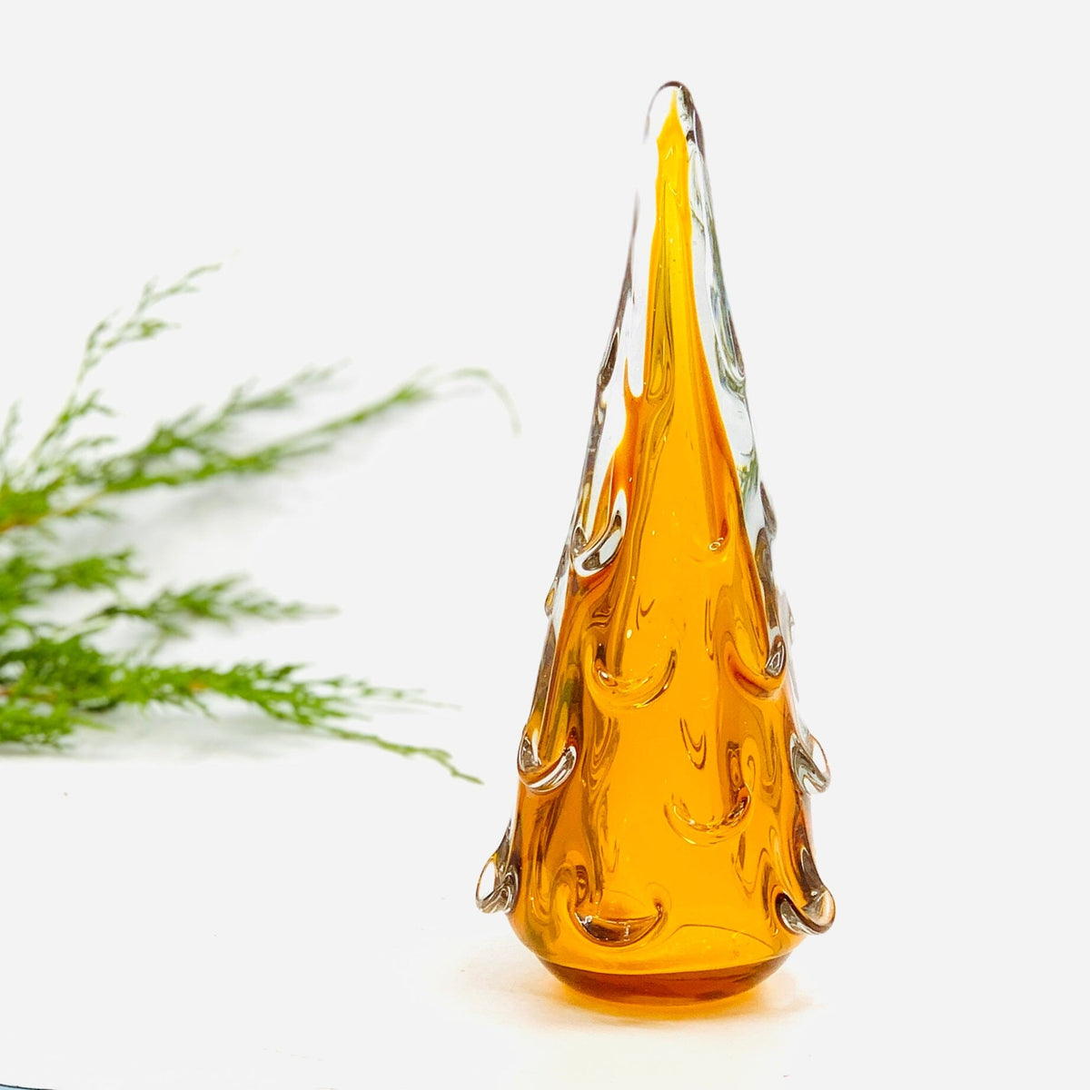 Small Snow Drift Blown Glass Tree, Amber Diamond Star 