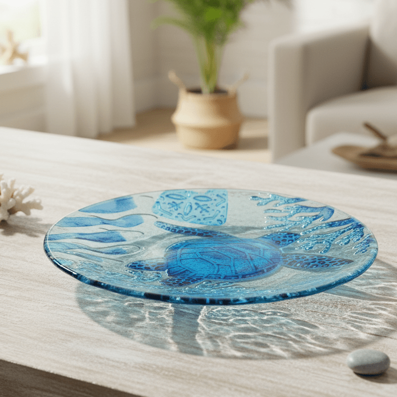 Glass Fusion Plate 30, Sea Turtle Decor Chesapeake Bay 