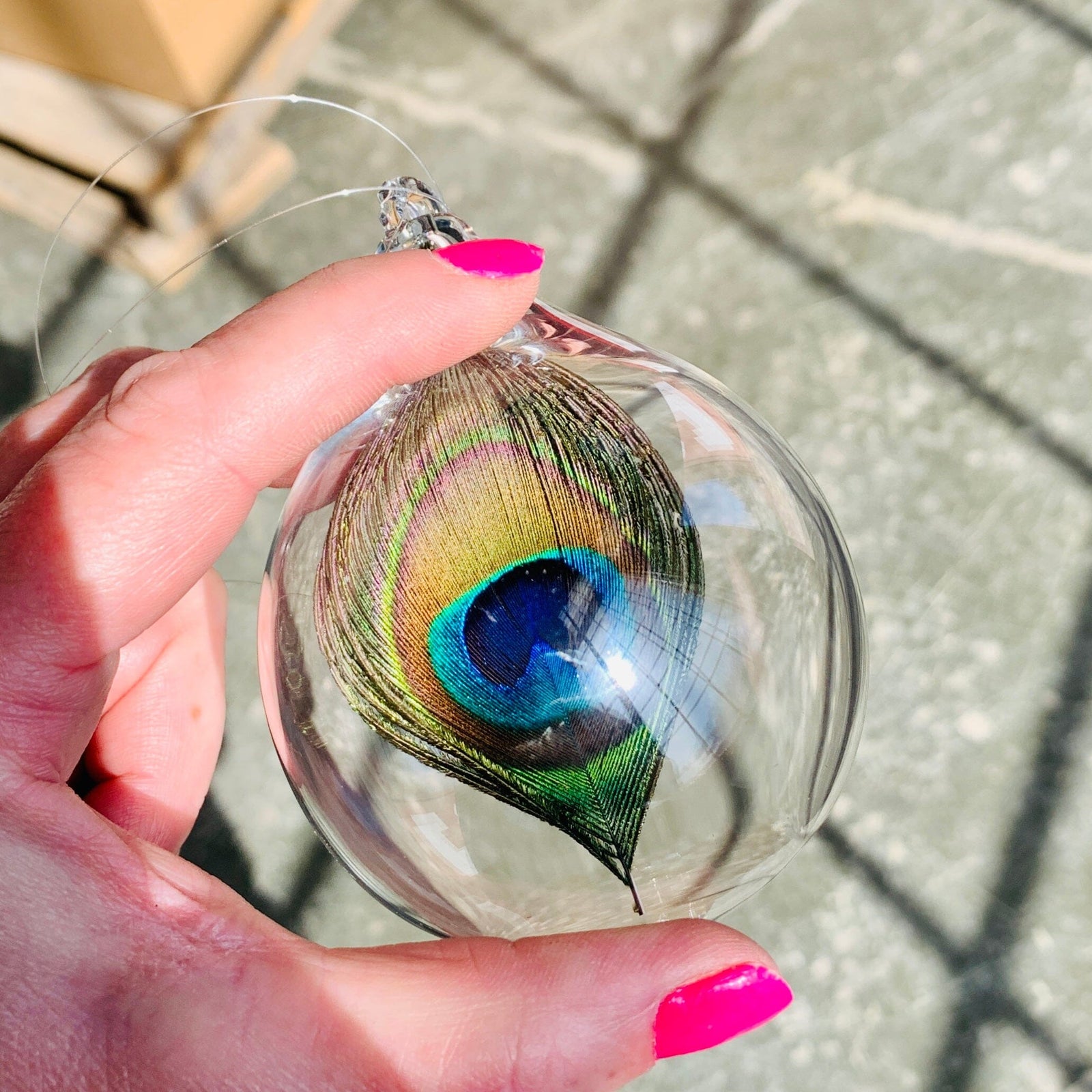 Artisan Feather Ascension Ornament, Peacock 5 TriSymbolize Glass 