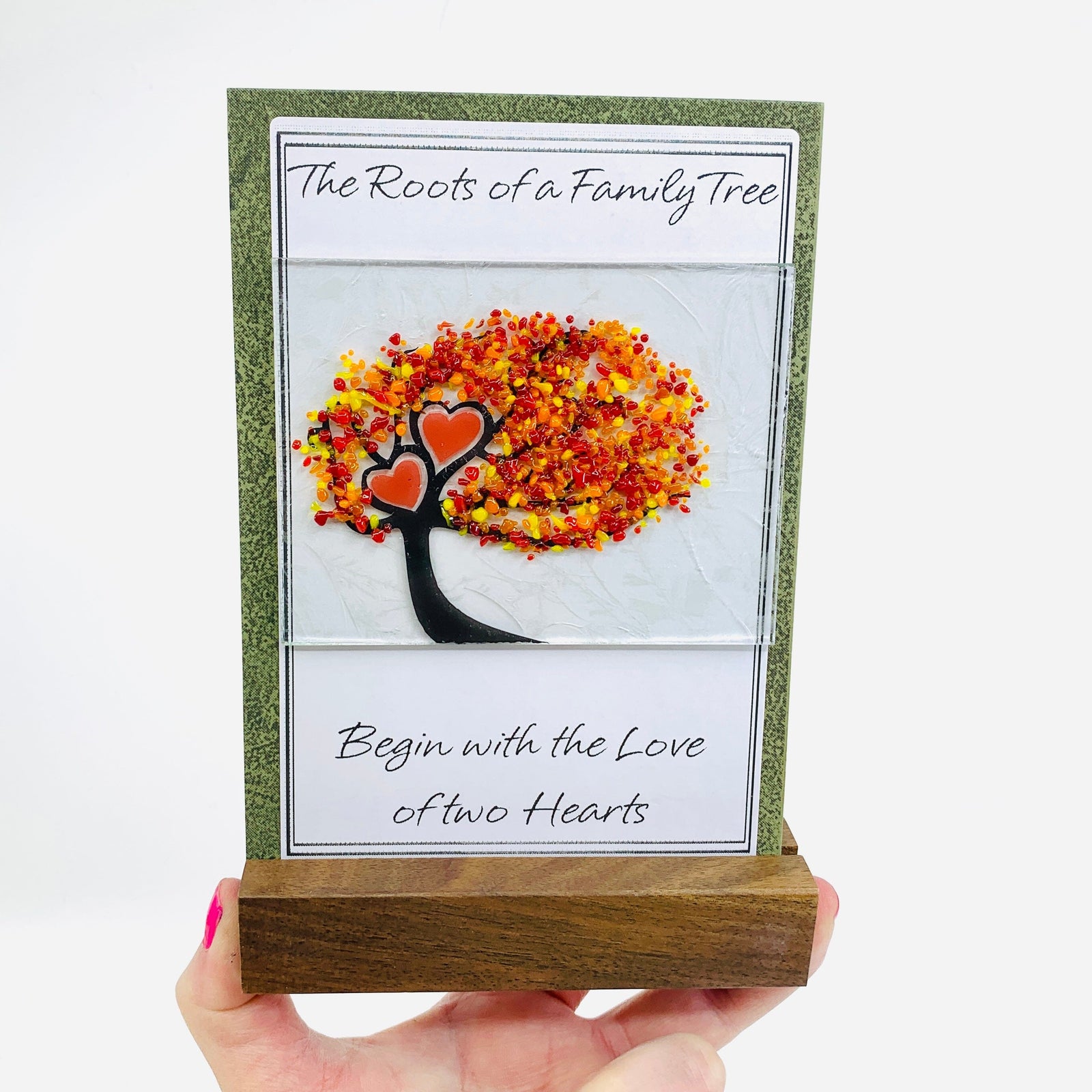 Fused Glass Love Hearts Card with Stand, Orange Decor Glimmer Glass Gifts 