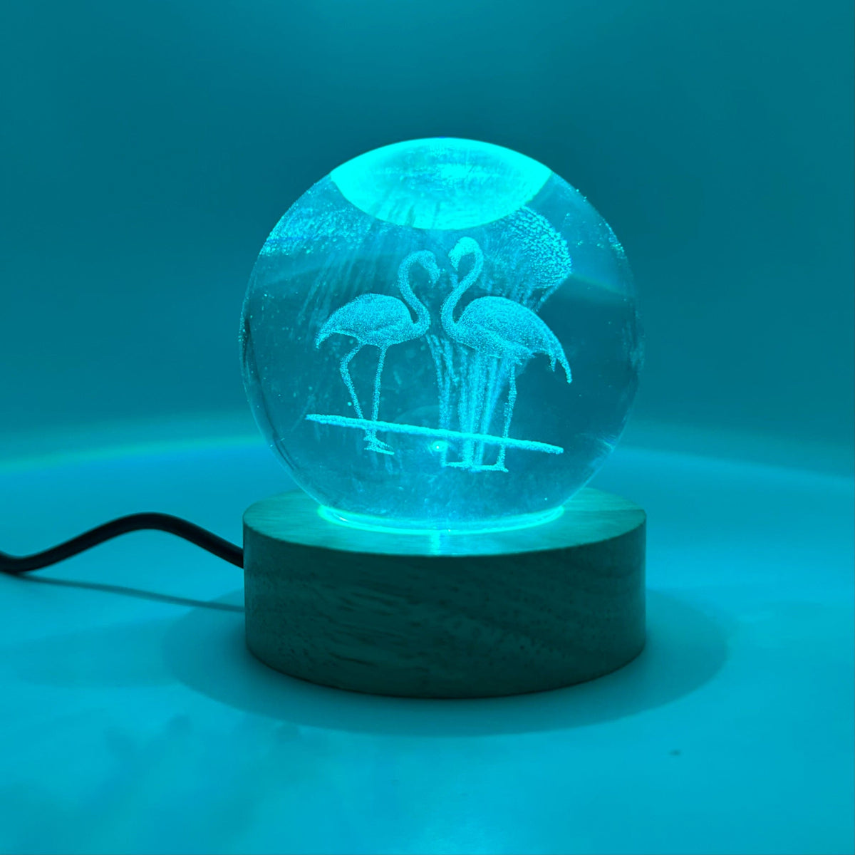 Light Up Etched Glass Sphere décor - Flamingo 29TONIGHT 