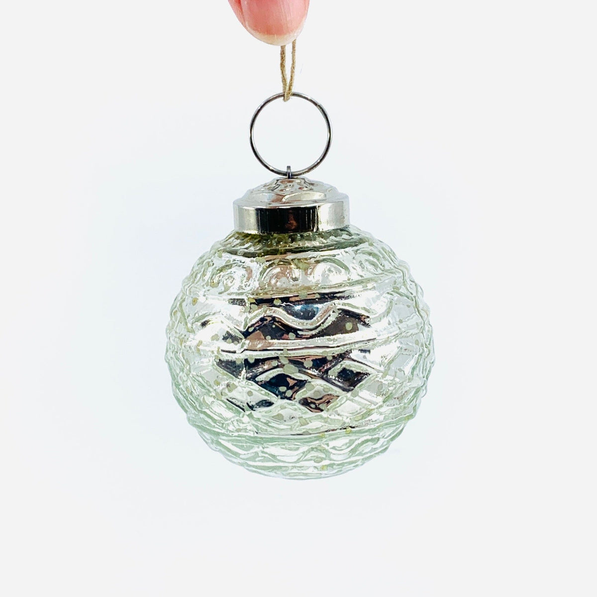 Mercury Glass Embossed Ornament 13, Silver
