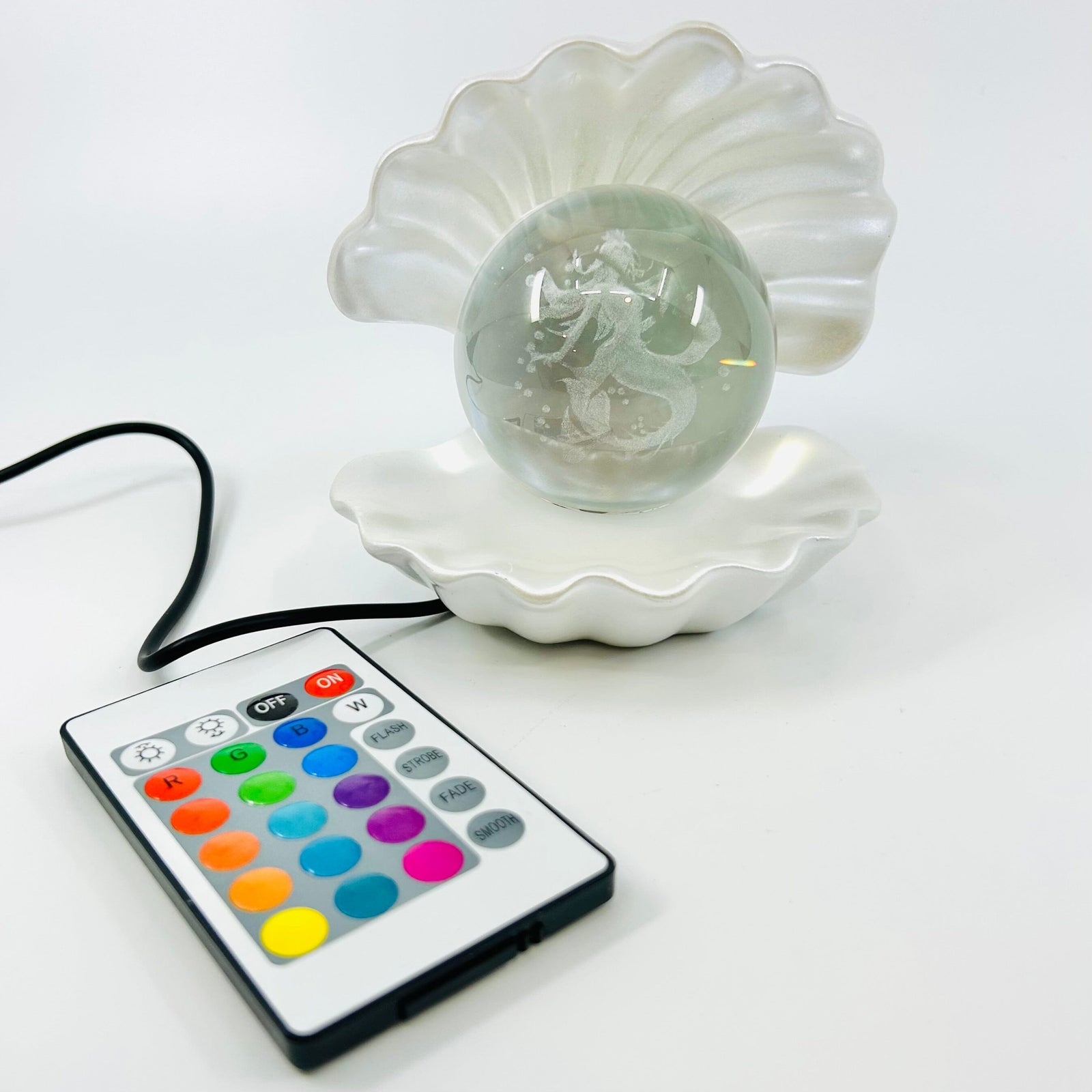 Light Up Etched Glass Sea Shell décor - Mermaid 29TONIGHT 