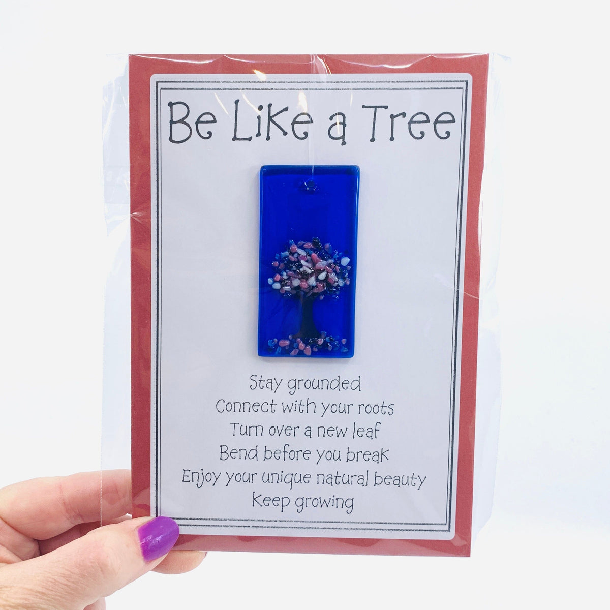 Fused Glass "Be Like a Tree” Suncatcher 6 Decor Glimmer Glass Gifts 