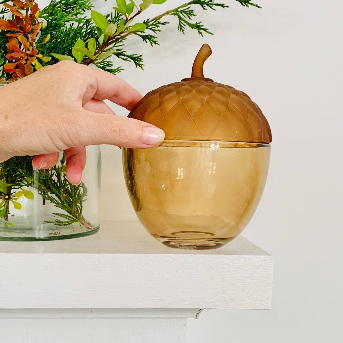 Glass Acorn Jar, Tan