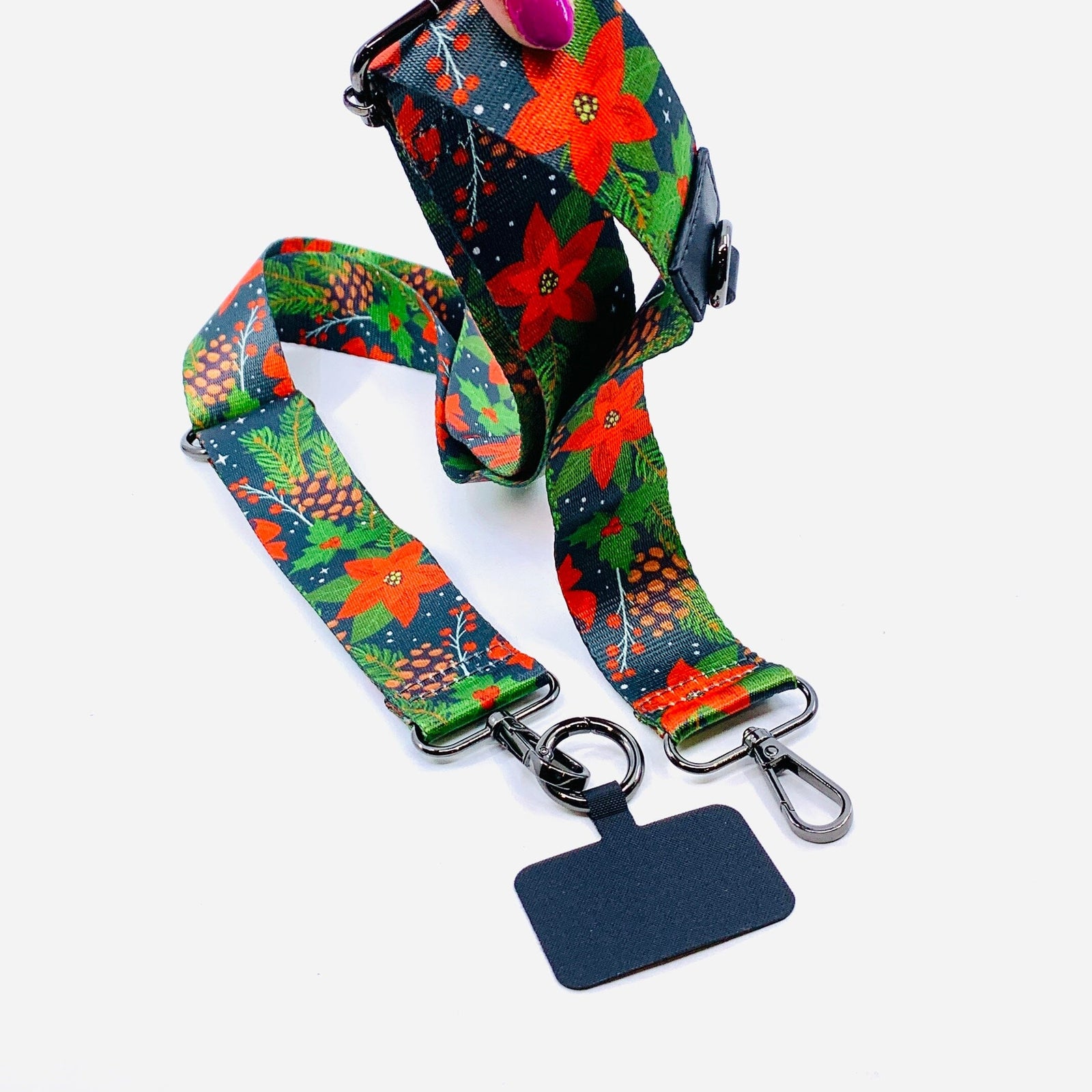 Crossbody Cell Phone Strap, Pinecones & Poinsettias Save The Girls 