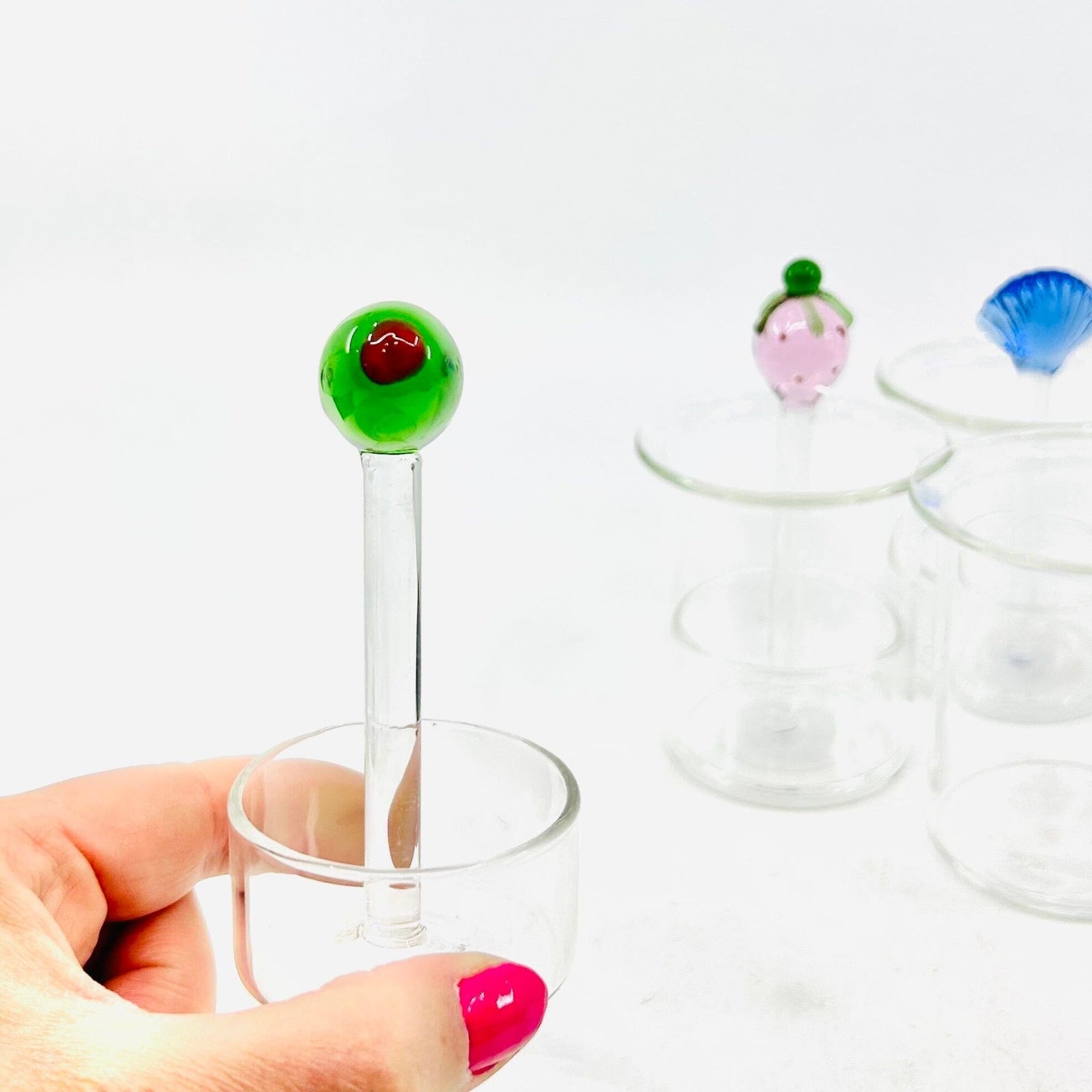 LAST ONE - Luke’s Desk 34- Glass Toothpick/Cotton Swab Holder, Olive Ornament Creative Co-Op 