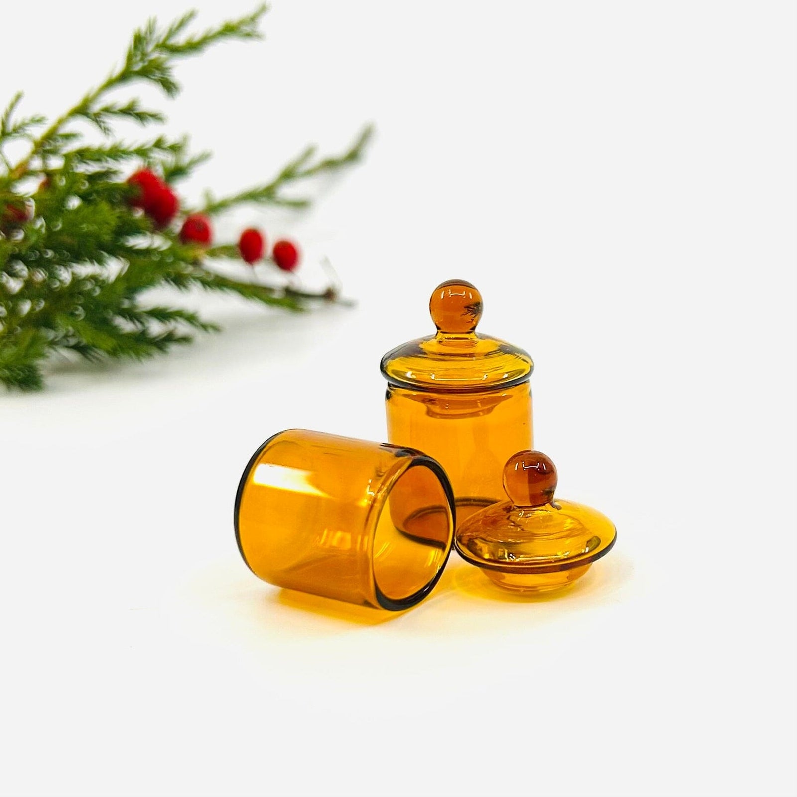 Tiniest Glass Amber Vanity Jar Miniature - 