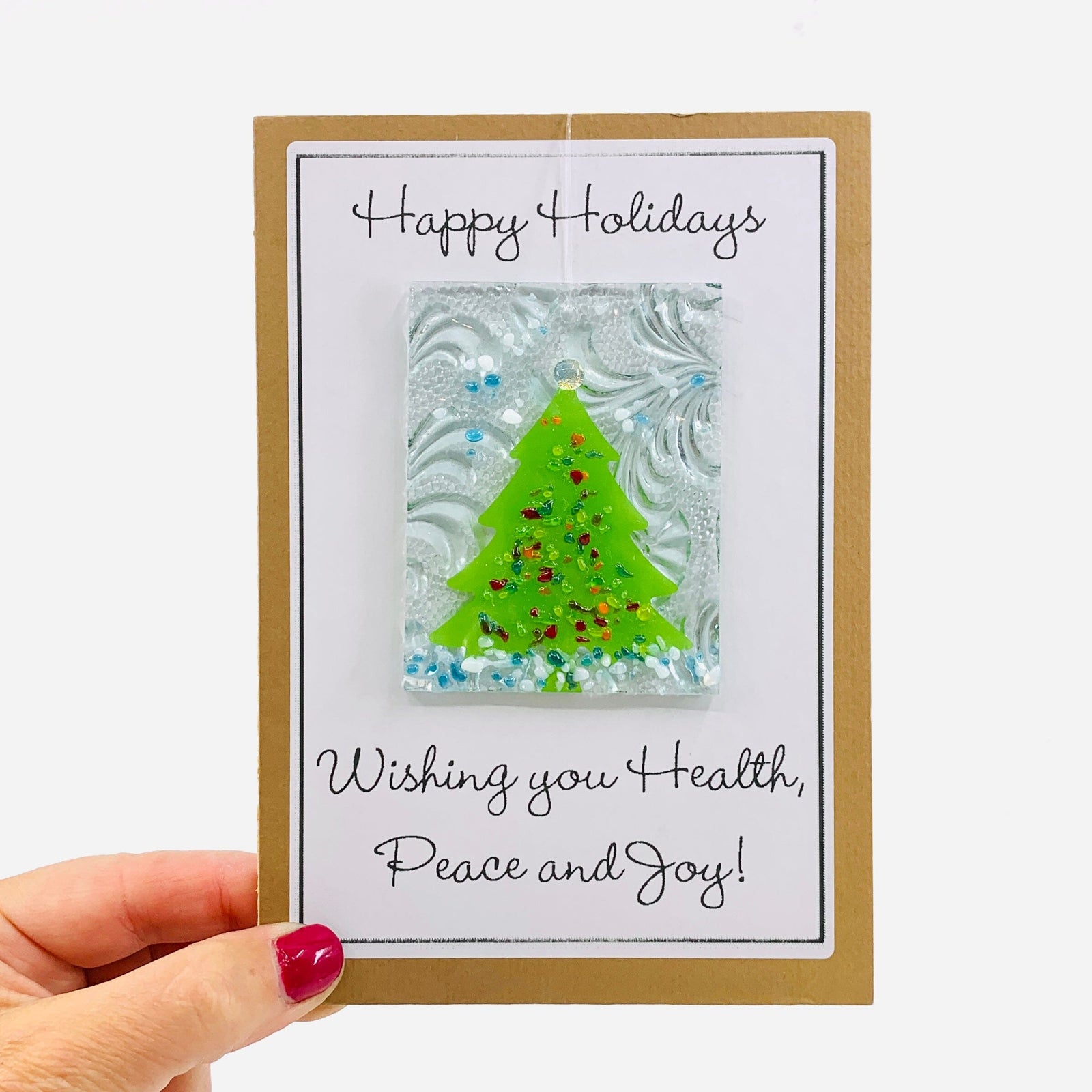 Fused Glass Christmas Tree Suncatcher, 5 Decor Glimmer Glass Gifts 