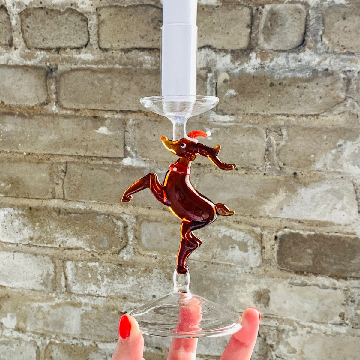 Glass Icon Reindeer Taper Holder Creative Co-Op 