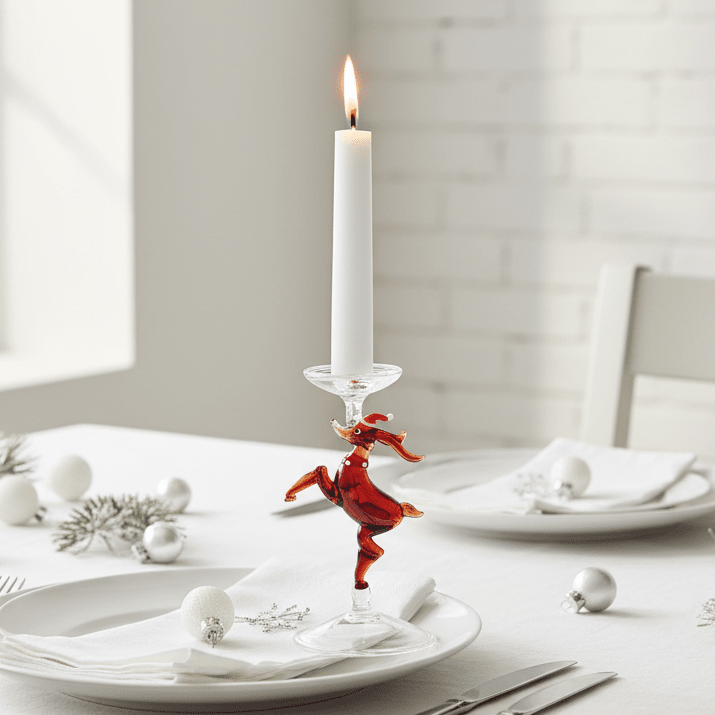Glass Icon Reindeer Taper Holder Creative Co-Op 