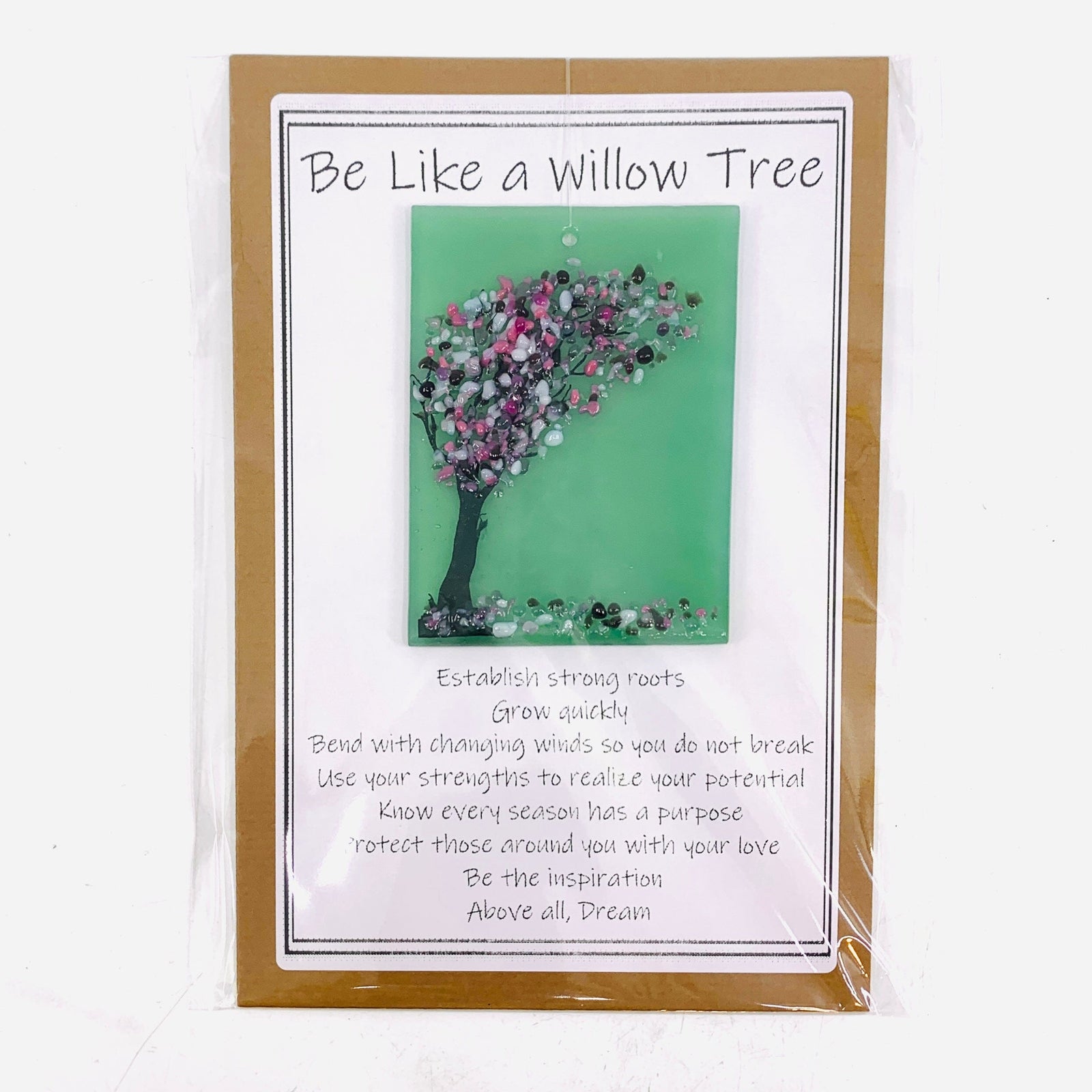 Fused Glass "Be Like a Willow Tree" Suncatcher 15 Decor Glimmer Glass Gifts 