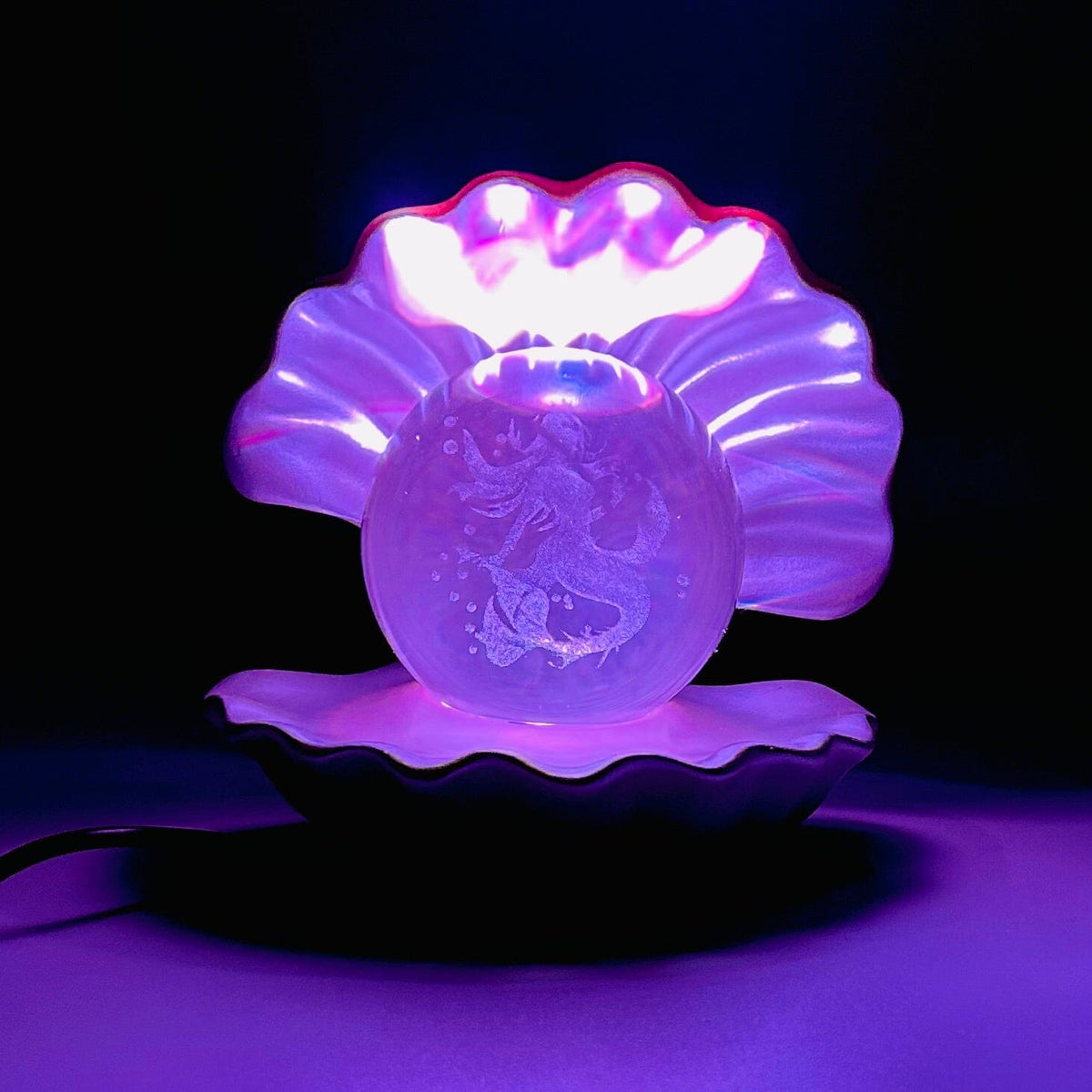 Light Up Etched Glass Sea Shell décor - Mermaid 29TONIGHT 