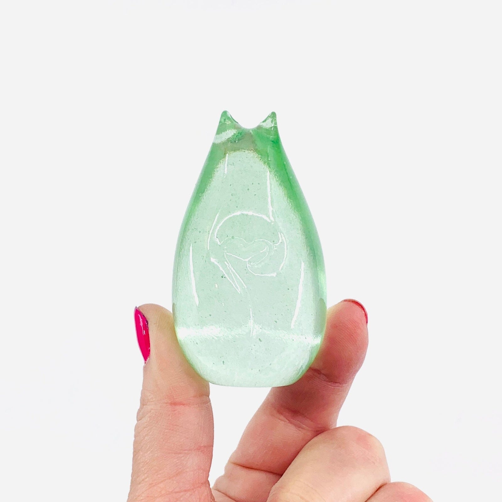 Little Glass Love Cat, Celadon Miniature Henrietta Glass 