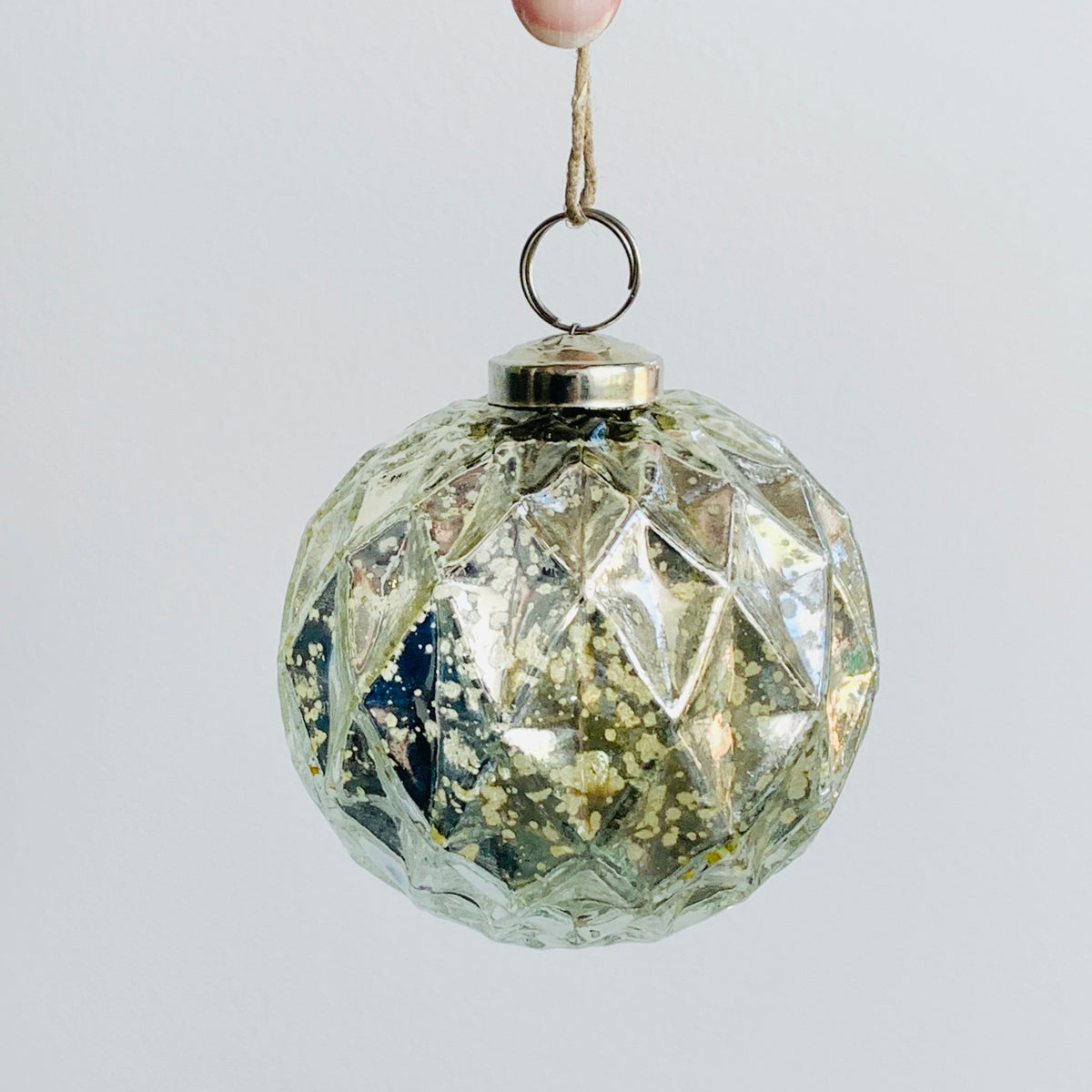 Glass Faceted Sphere Ornament 53, Silver