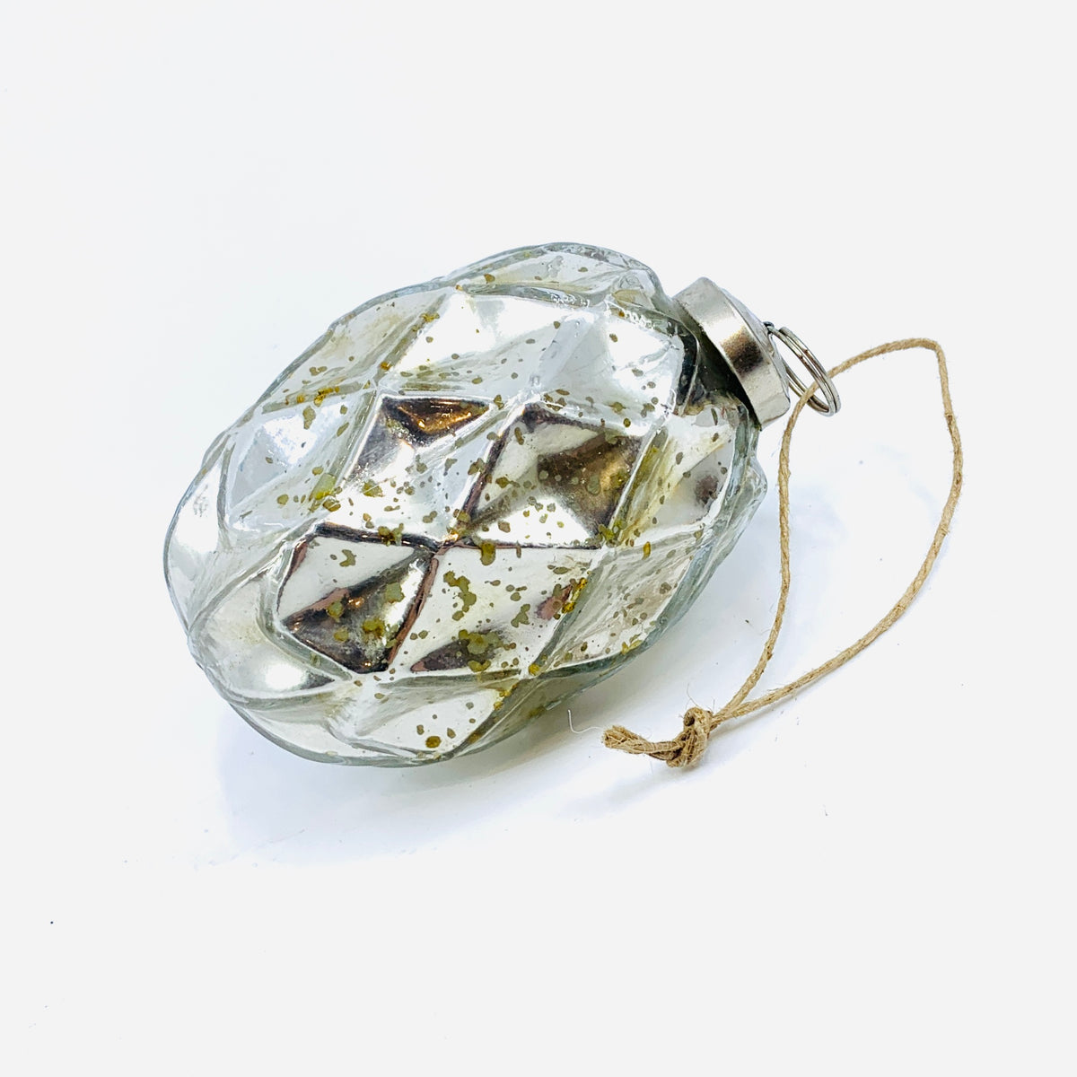 Glass Faceted Oval Ornament 55, Silver