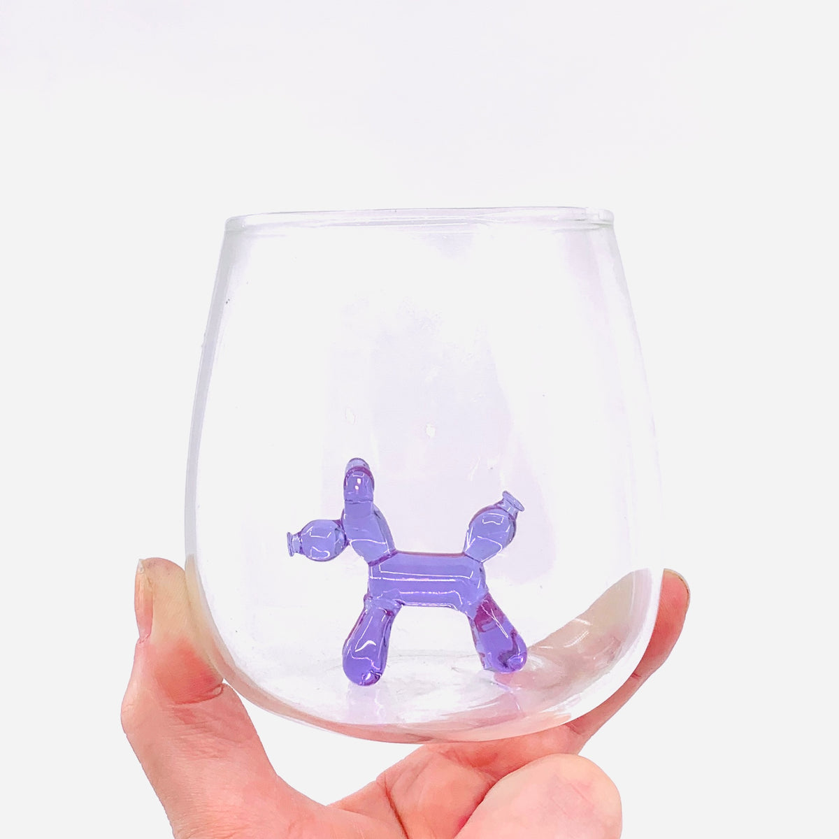 Tiny Animal Wine Glass, Violet Balloon Dog