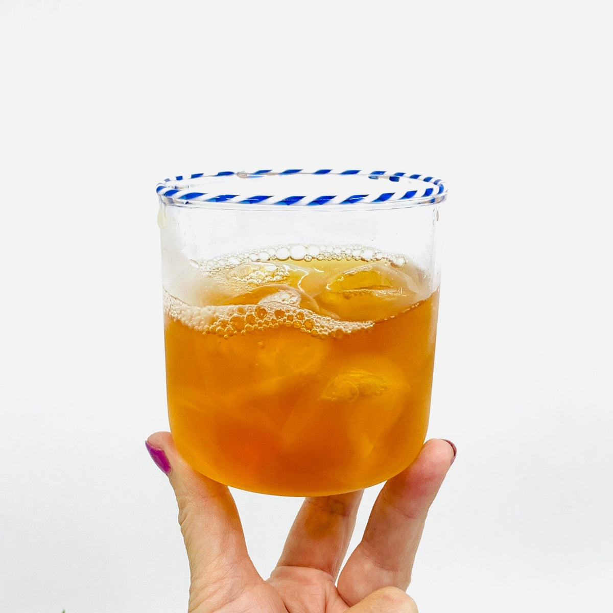 Candy Cane Rim Glass, Blue Decor Creative Co-Op 