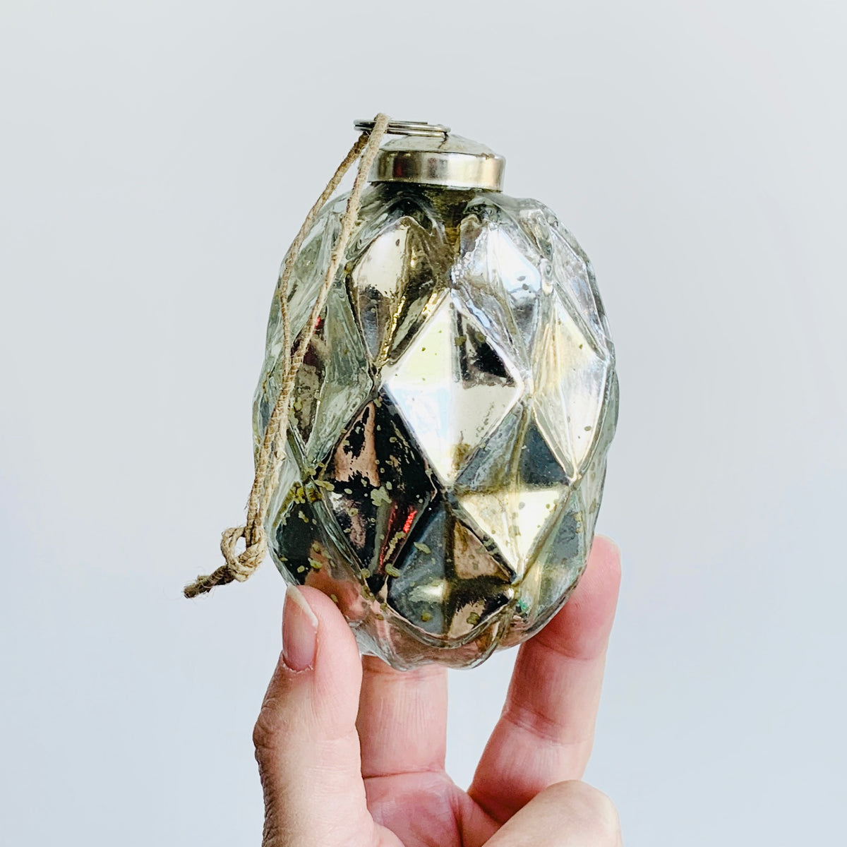 Glass Faceted Oval Ornament 55, Silver