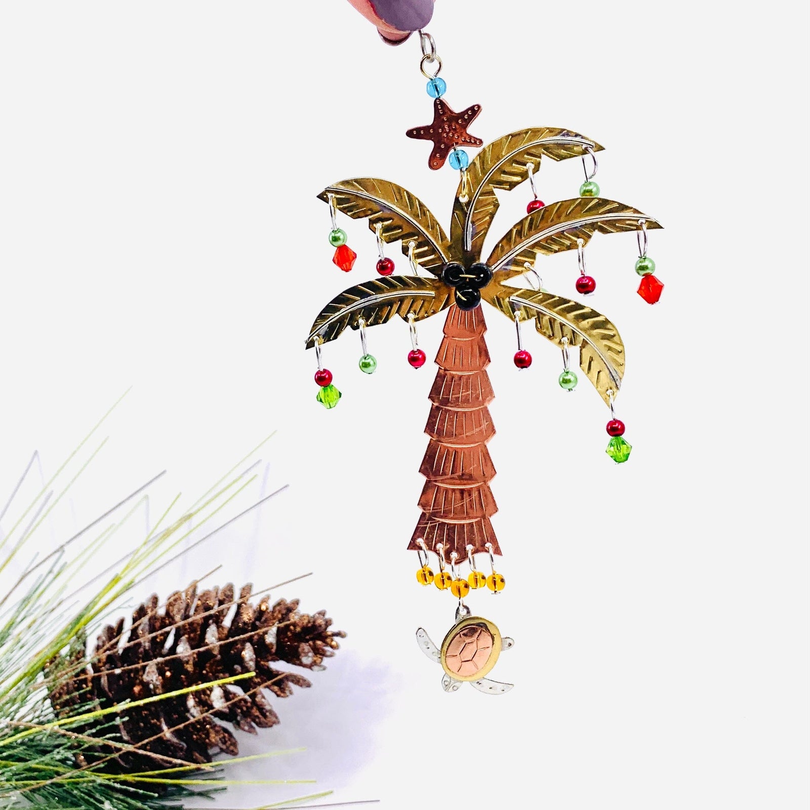 Mixed Metal Ornament, Festive Palm Tree 14 Miniature Pilgrim Imports 