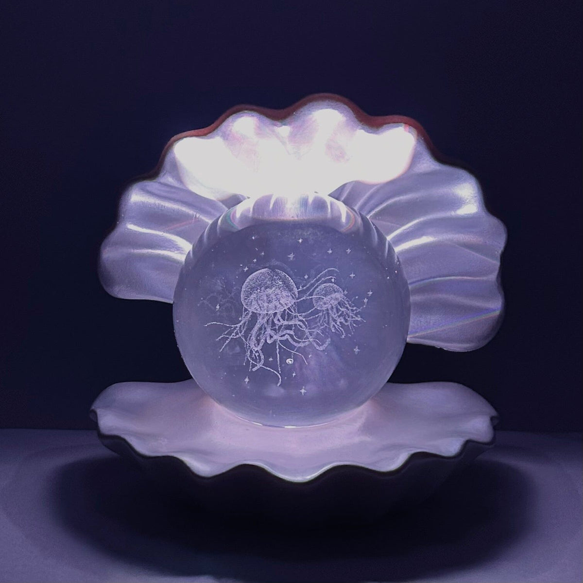 Light Up Etched Glass Sea Shell décor - Jellyfish 29TONIGHT 