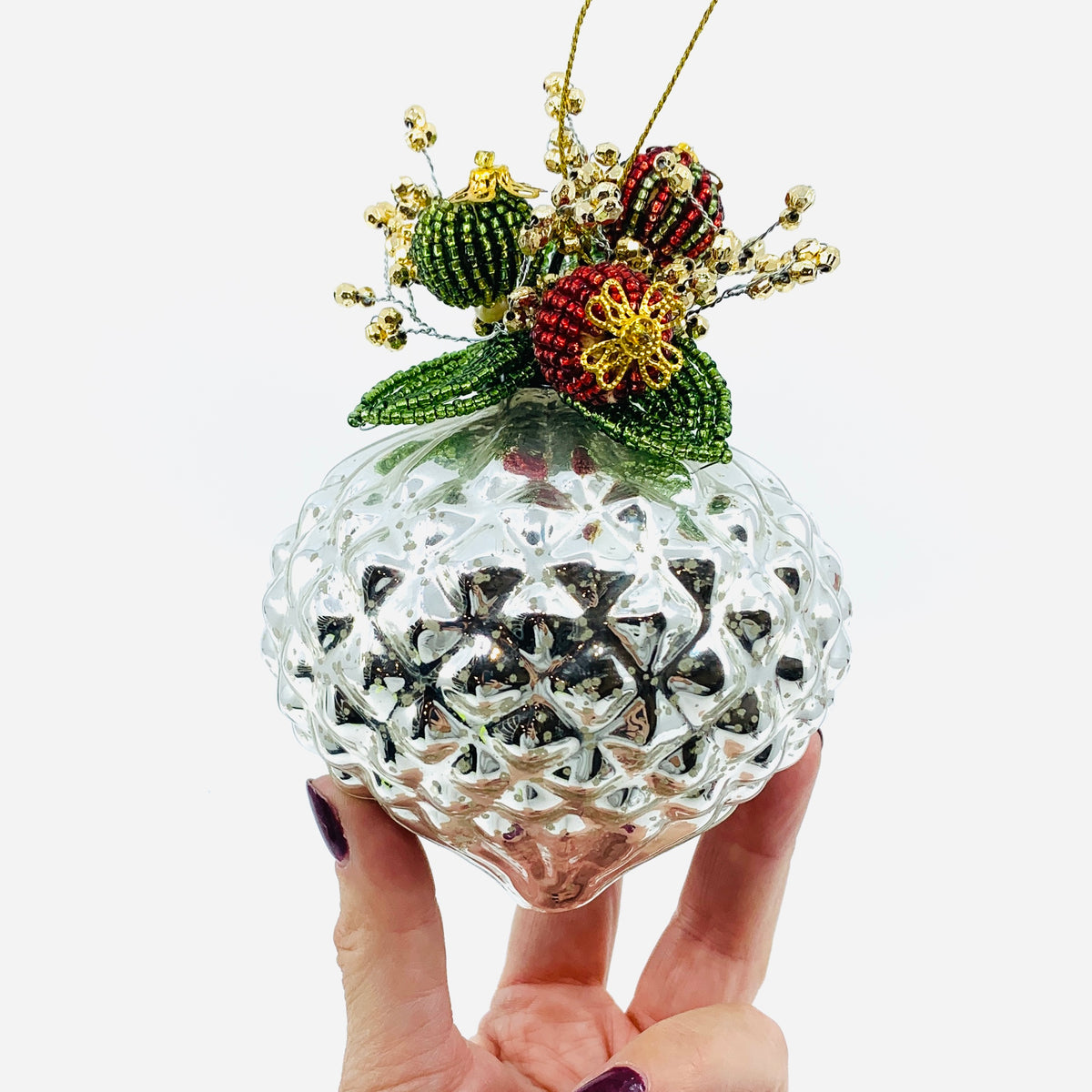 Frosty Jewel Drop Ornament 70, Silver