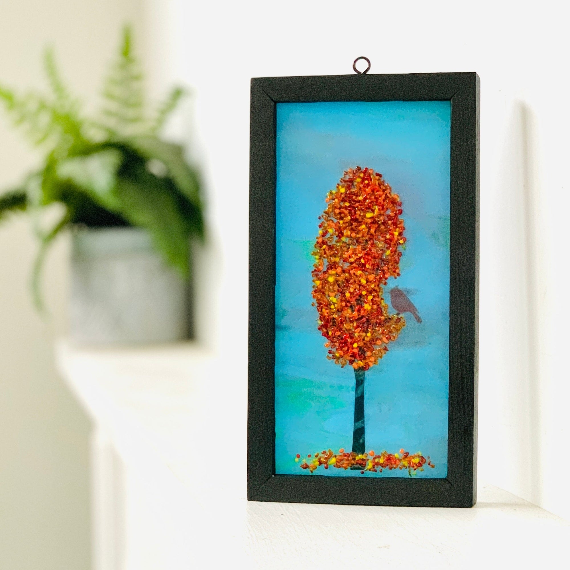 Fused Glass Tree of Life with Cardinal, Shadow Box 1 Decor Glimmer Glass Gifts 