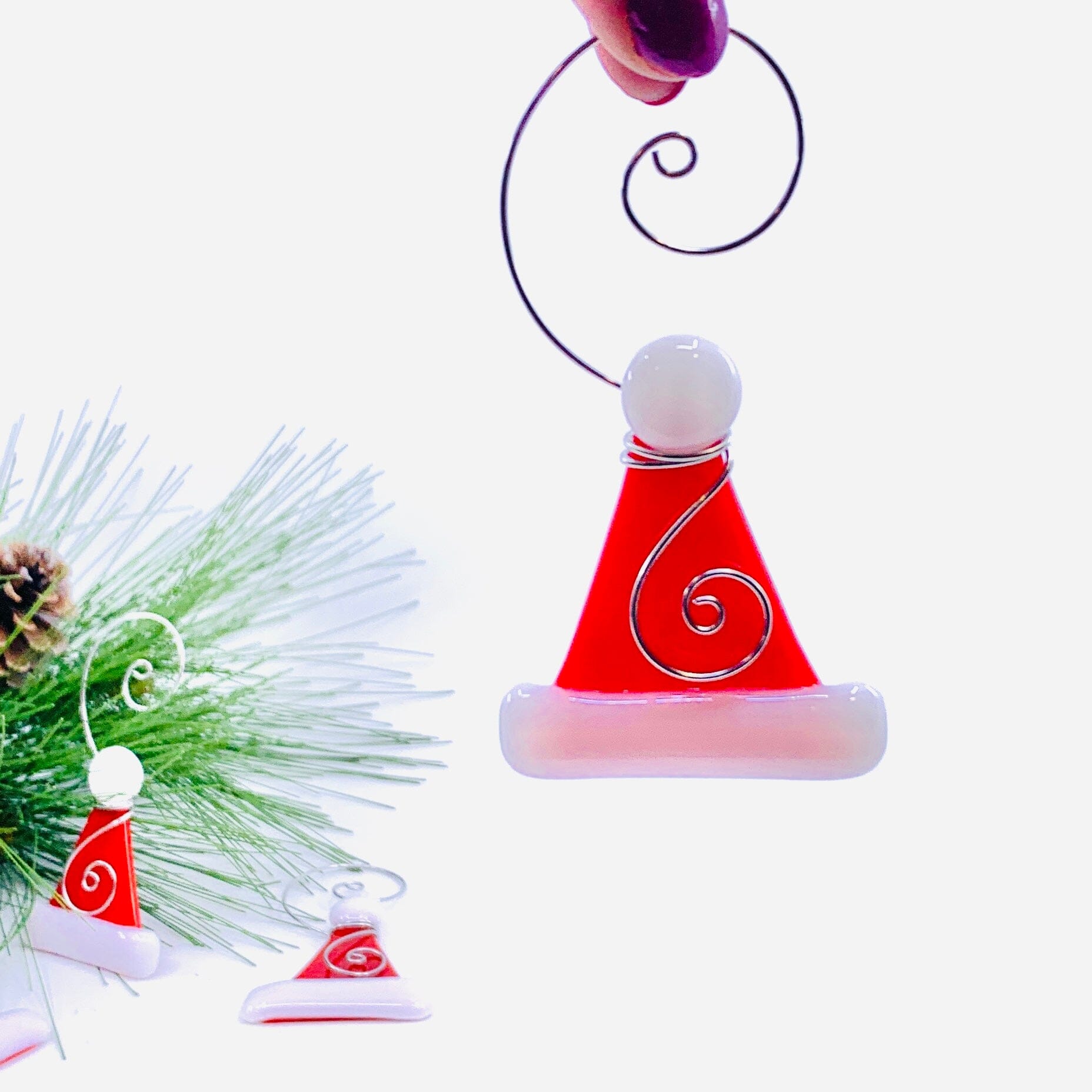 Fused Glass Santa Hat Ornament Haywire Art 