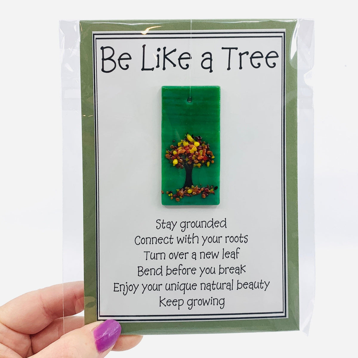 Fused Glass "Be Like a Tree” Suncatcher 13 Decor Glimmer Glass Gifts 