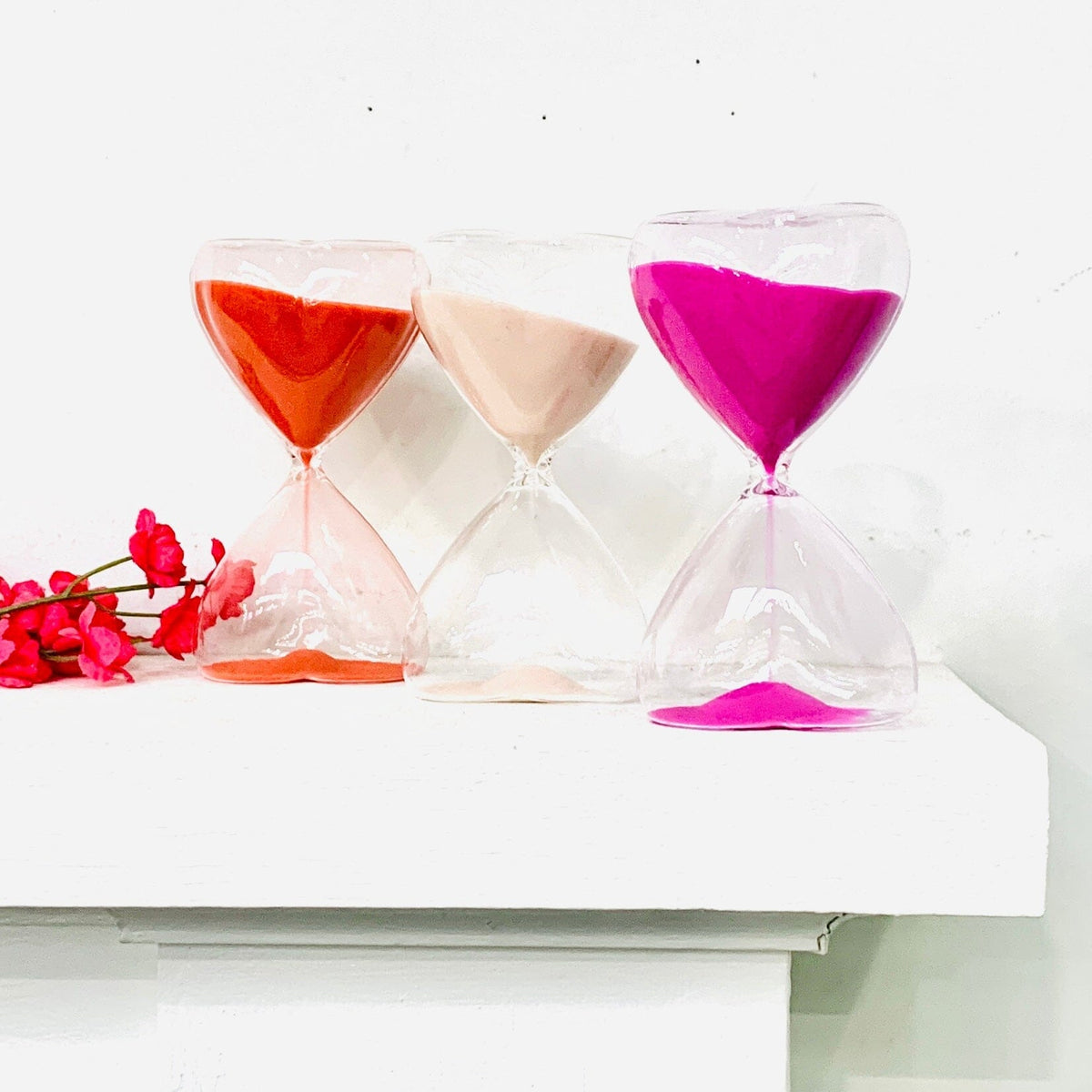 Time For Love - Valentines Heart Hour Glass, Hot Pink