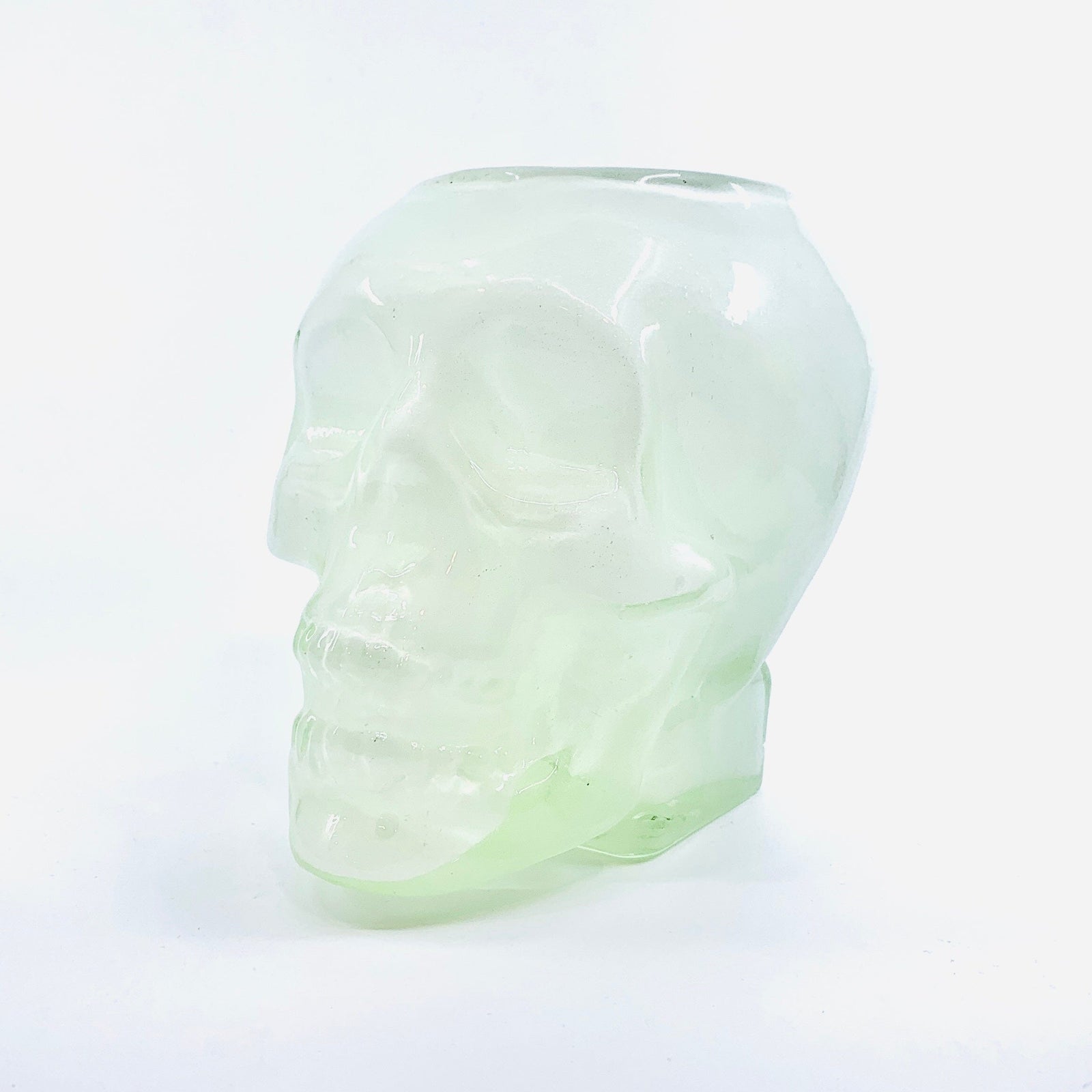 Hand Blown Glass Skull Vase, White Diamond Star 