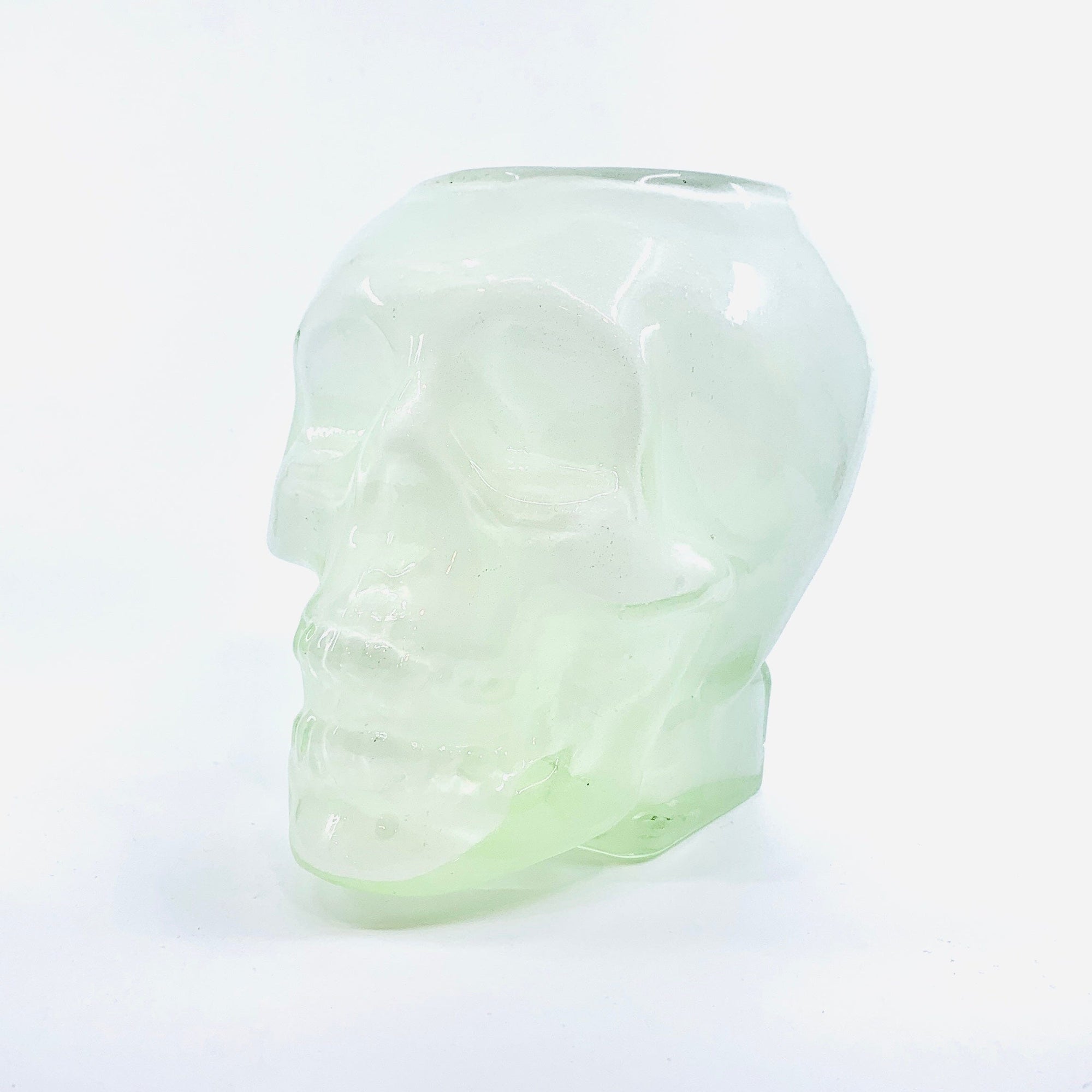 Hand Blown Glass Skull Vase, White Diamond Star 