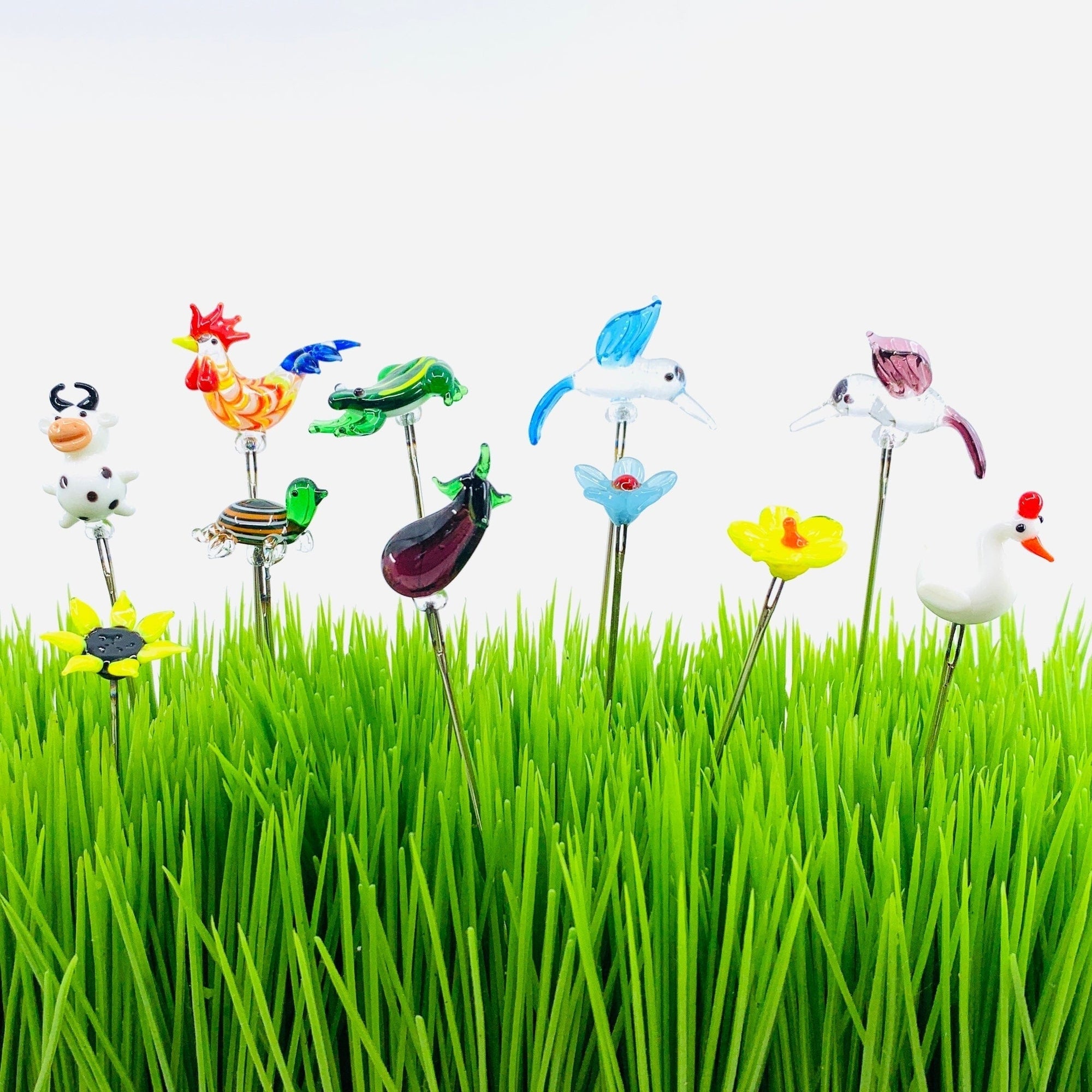 Tiny Glass Animal Garden Stake 11, Eggplant Decor - 