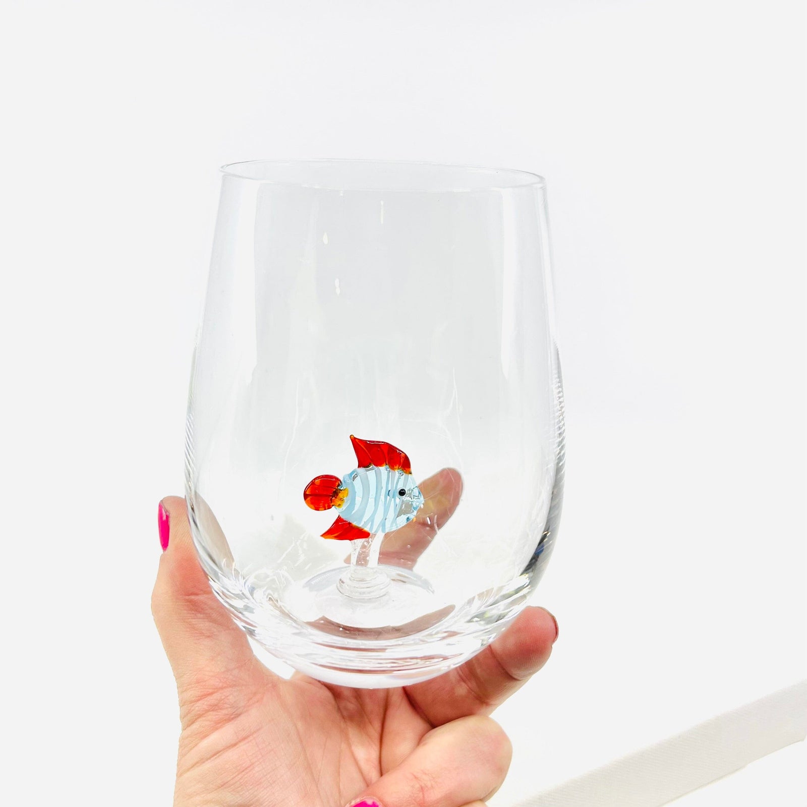 Tiny Animal Large Pour Wine Glass, Tropical Fish Decor Creative Co-Op 